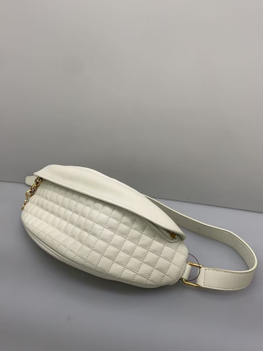 CELINE Body Bag Quilted C Charm Shoulder Bag Leather White