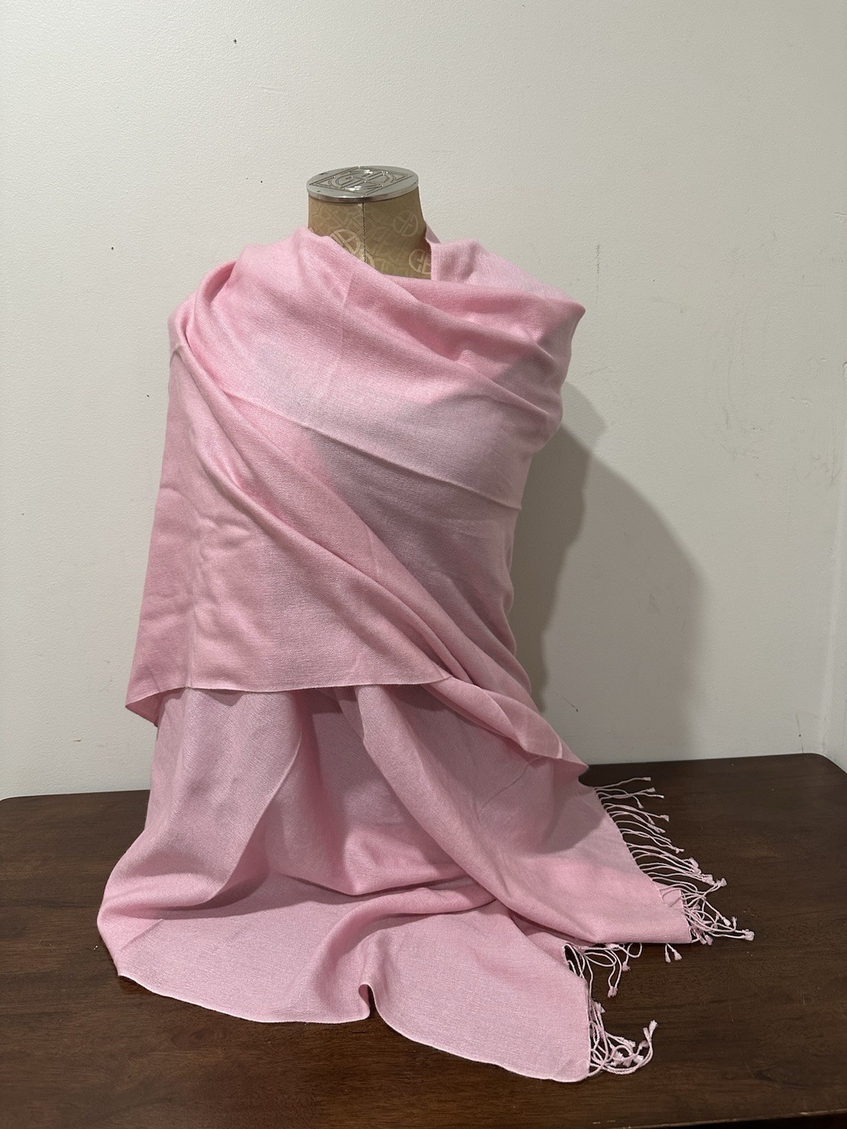 Pashmina silk pink shawl scarf handmade in Nepal with tassels 27″ X 76″
