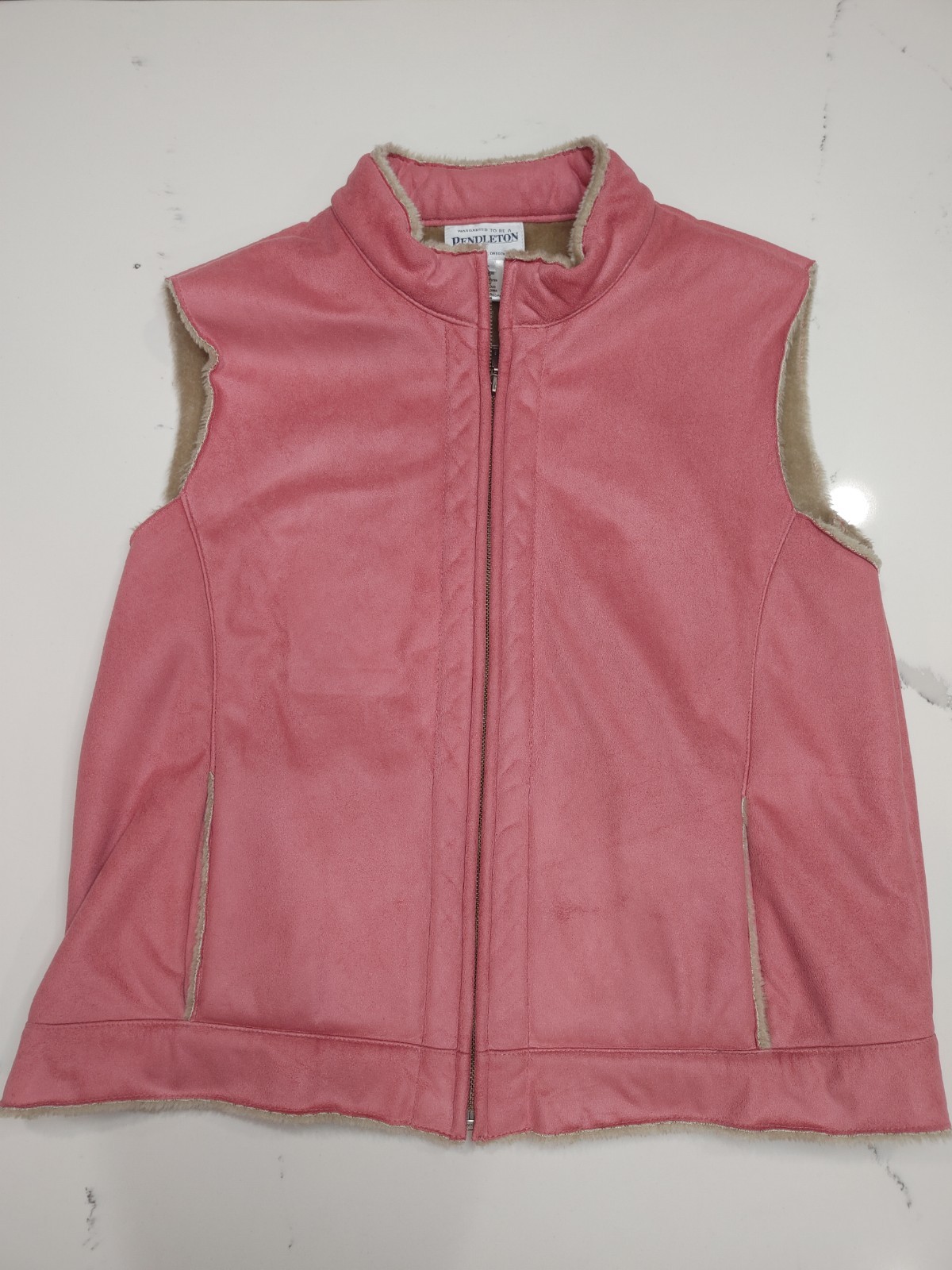 Pendleton Vest Womens XL Pink Faux Suede Sherpa Lined Zip Front Cozy