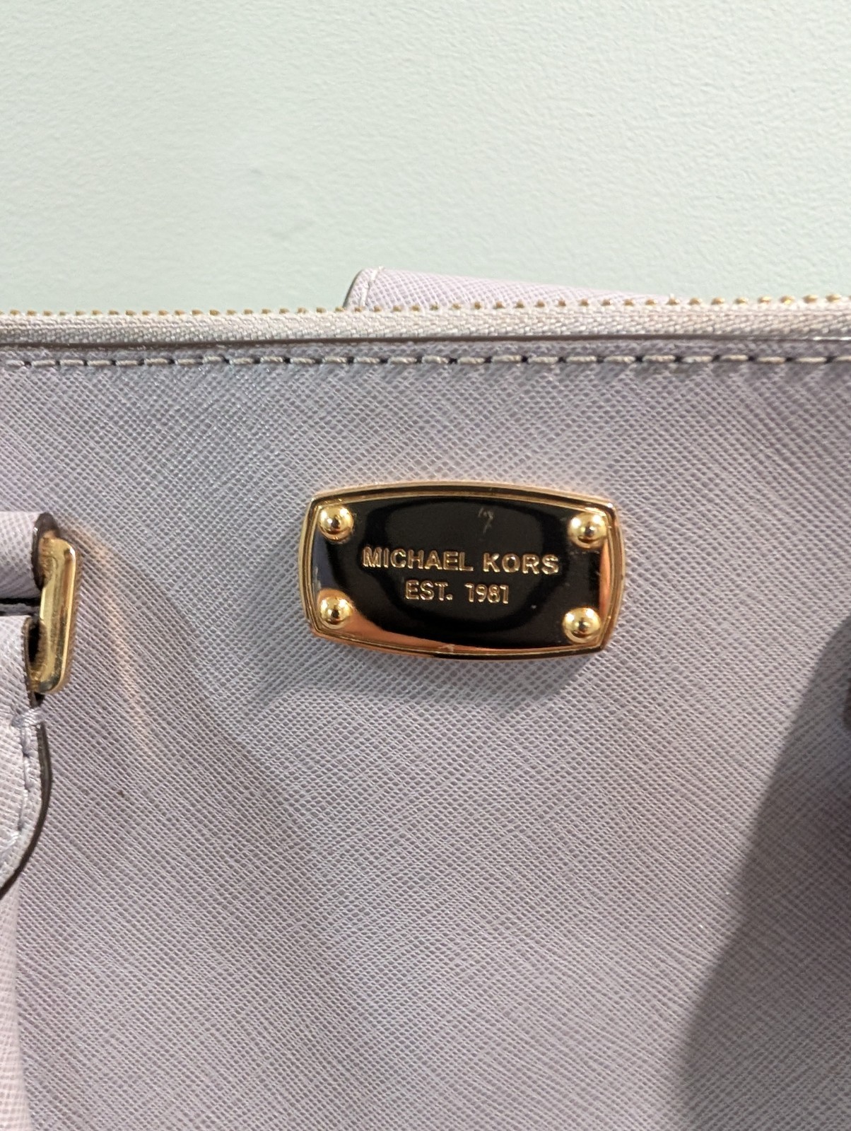 Michael Kors Savannah Saffiano Leather Satchel Pearl Grey w Gold Hardware