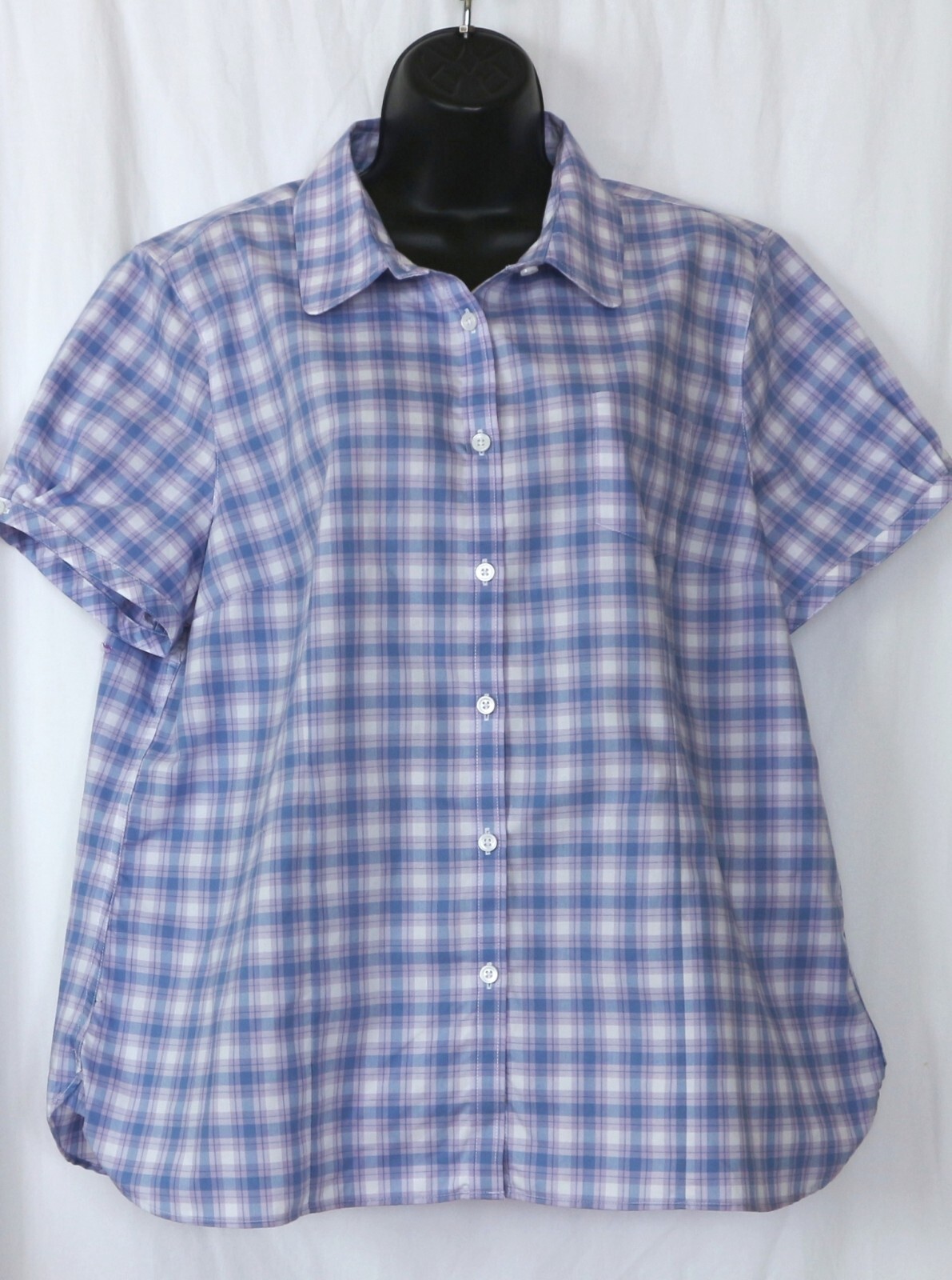 L.L. BEAN Blue Plaid Shrt Slve Ctn Blse One Pckt 46 In Chst 28 In Lng Sz XL EXC