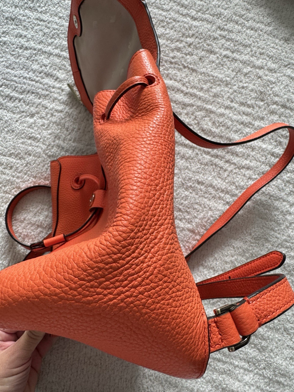 kate spade new york Orange Pebbled Drawstring Backpack w/ Pouch Zip Pocket