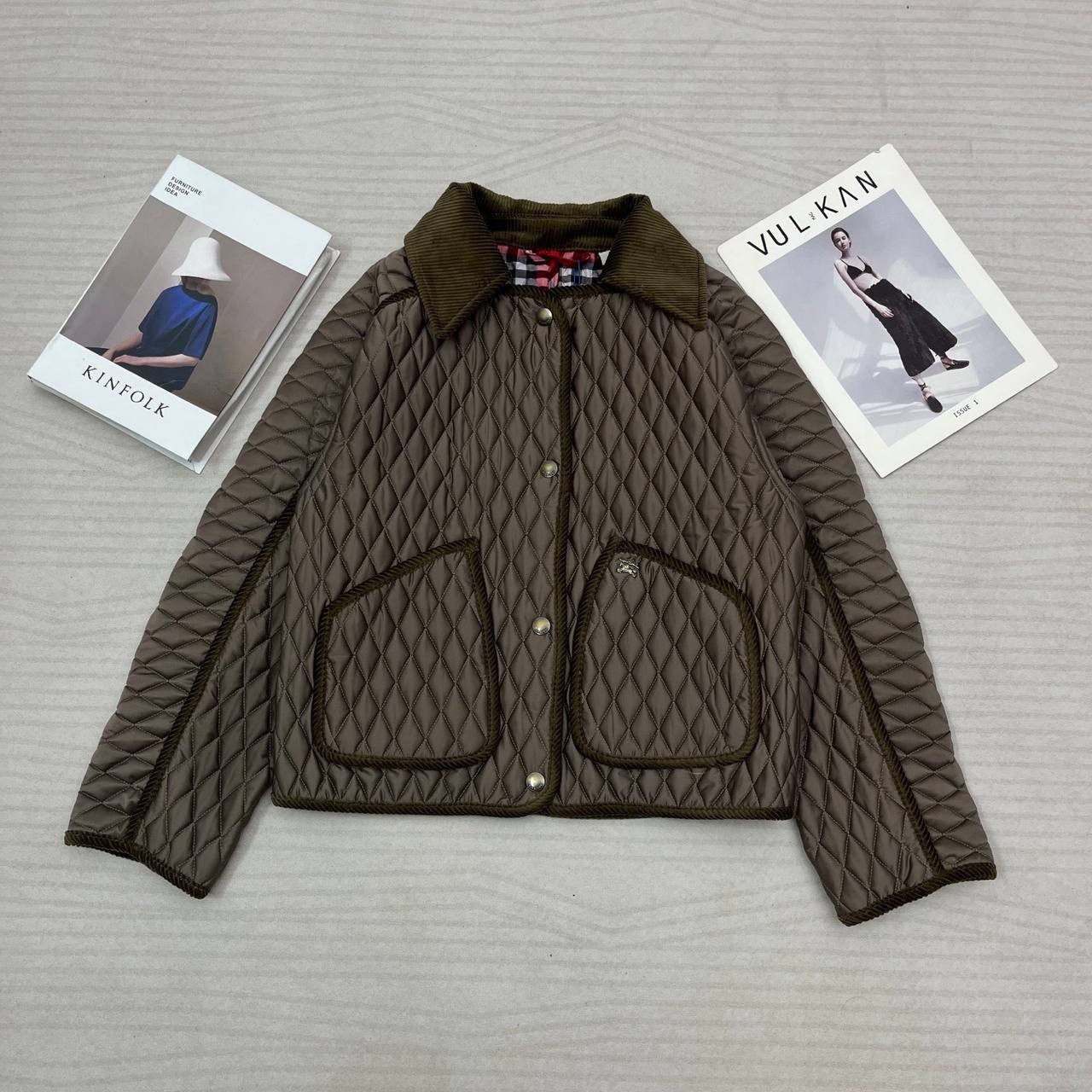 Women Quilted Short Jacket Corduroy Collar Vintage Style Warm