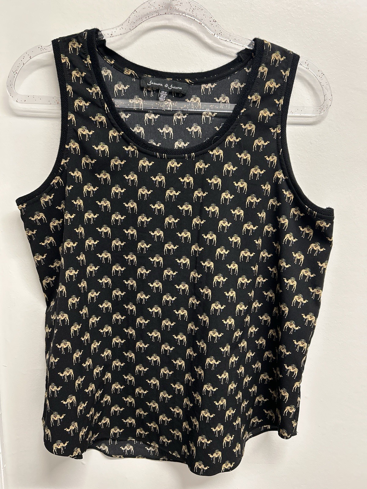 Jasmine Juliana Womens Tank Top Black Novelty Camel Print Scoop Neck Medium