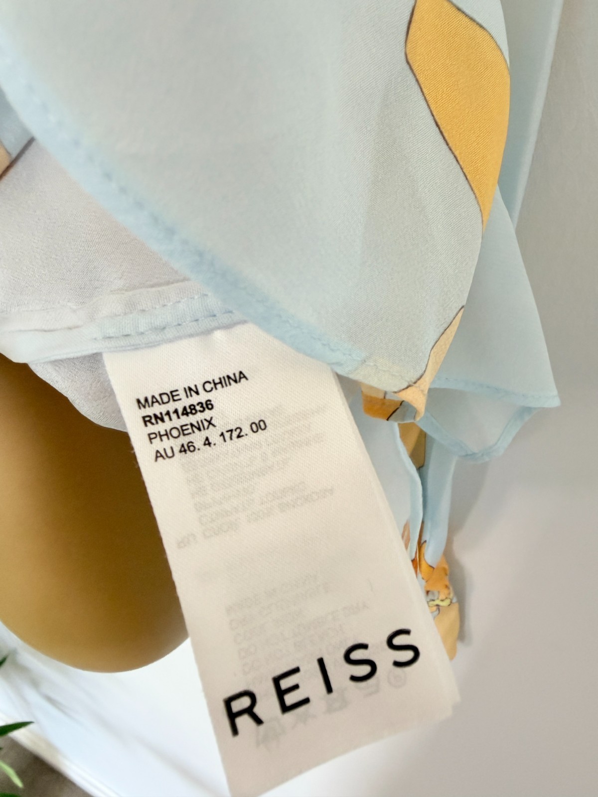 Reiss Blouse Womens UK 10 Light Blue Floral Long Sleeve Split Neck Pleated