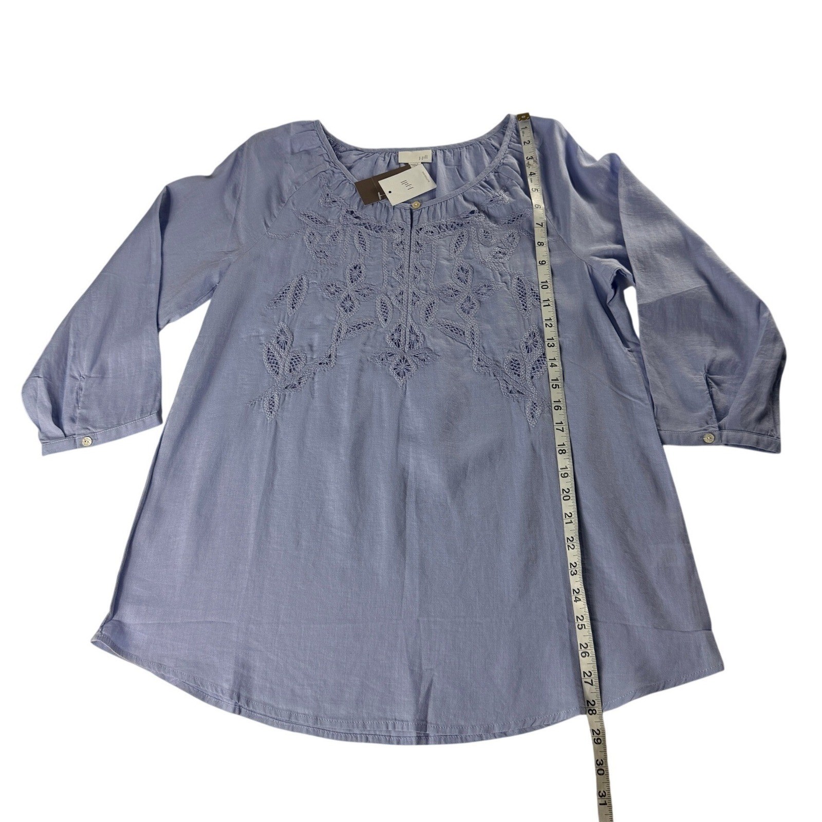 J. Jill Soft Hyacinth Blue Linen Blend Embroidered Eyelet Top Small 719622 NWT