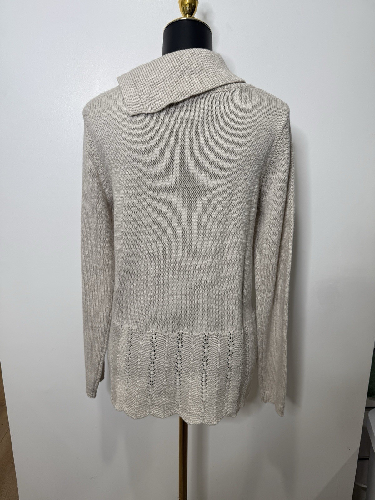 Olive And Vine Envelope-Collar Marled Sweater Warm Ivory Size Small