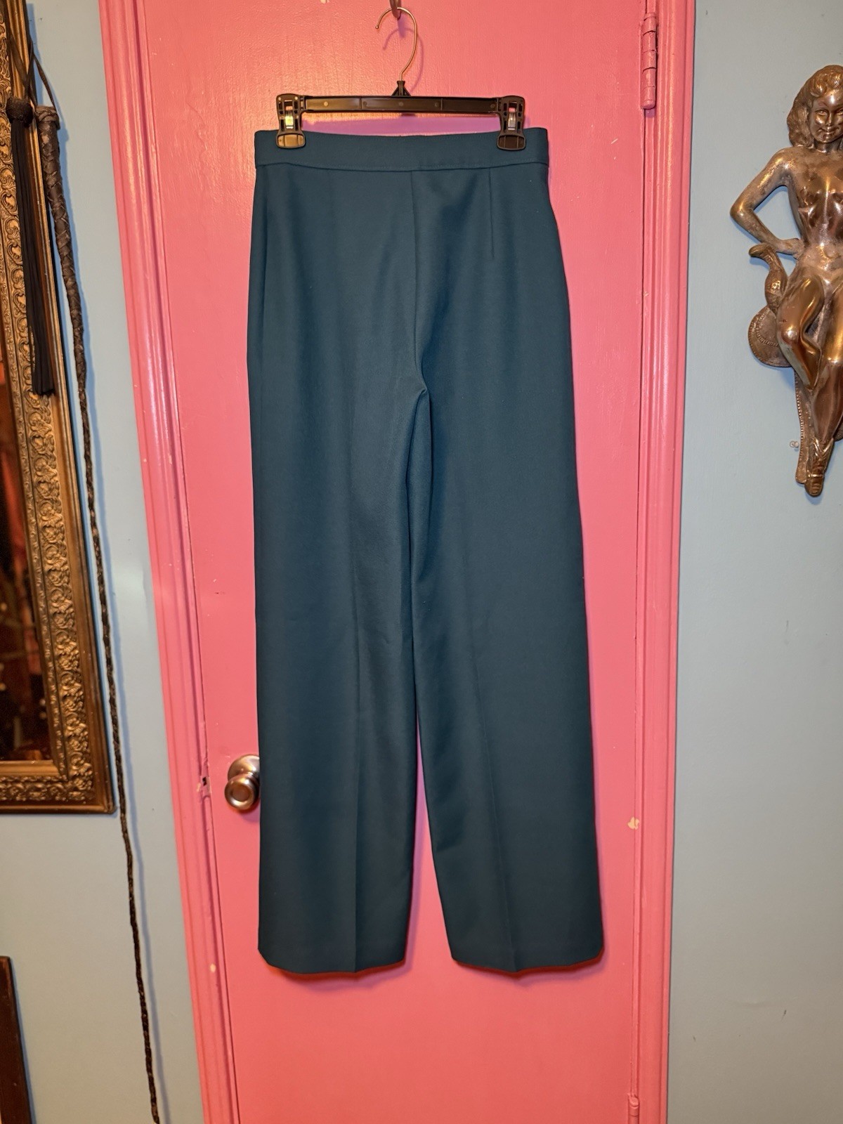 70’s Teal high-waisted trousers front zipper and button closure Size 10 Retro