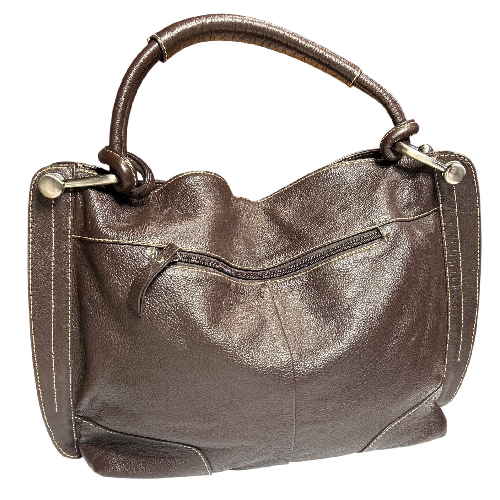 VTG Celsius Brown Genuine Leather Hobo Shoulder Bag Tassel Leopard Print Lining
