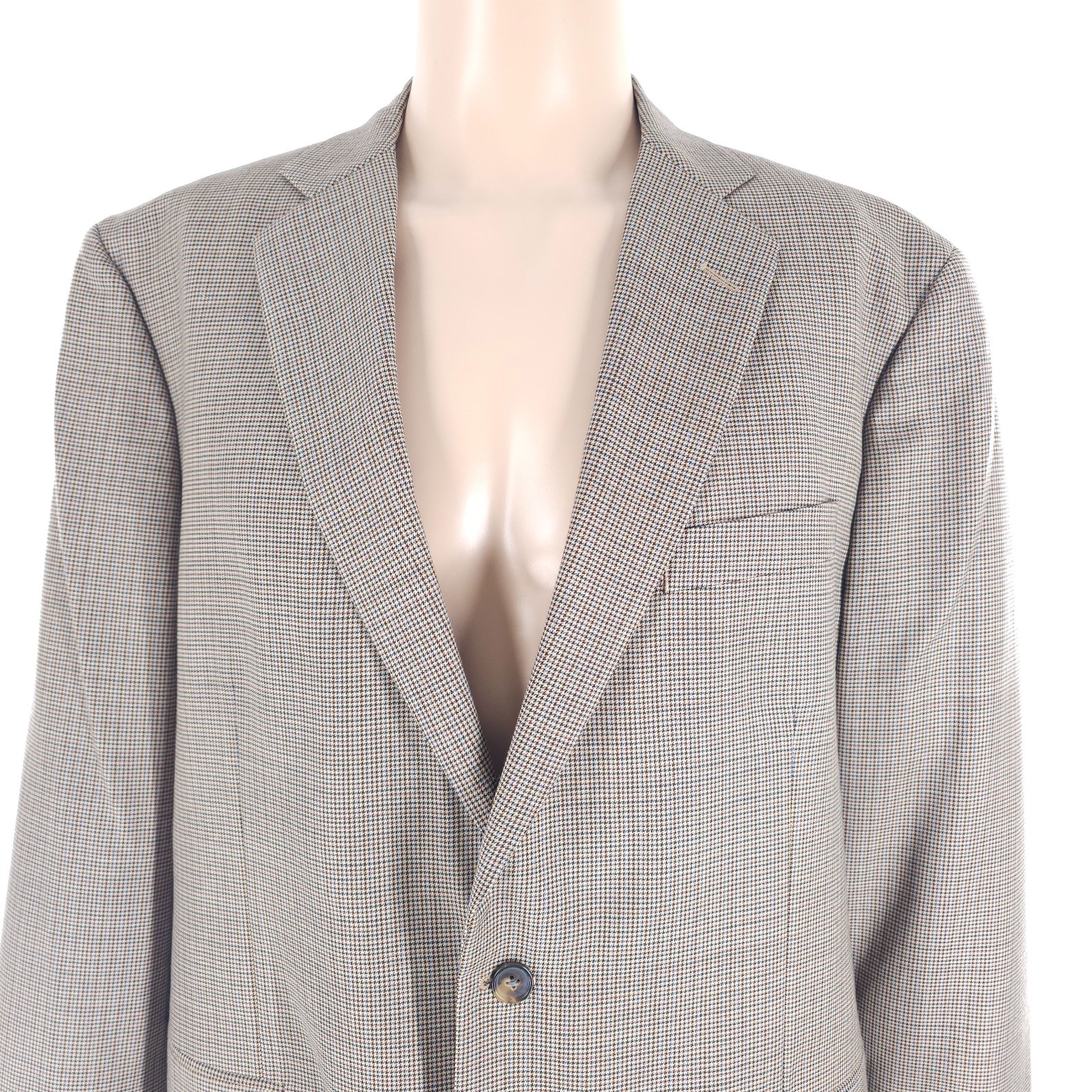Brooks Brothers Men Blazer Two Button Wool Hounds Tooth Beige Multi Size 46L