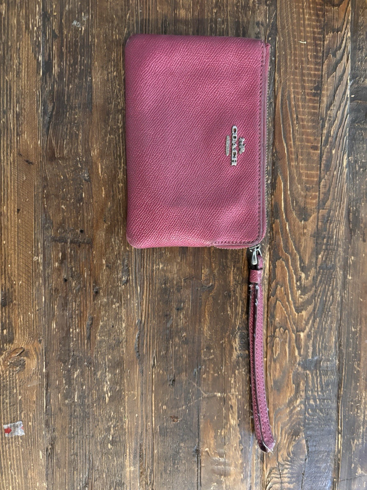 Coach Pink Zip-Around Wristlet Wallet w/ Wrist Strap Logo Credit Card Slots