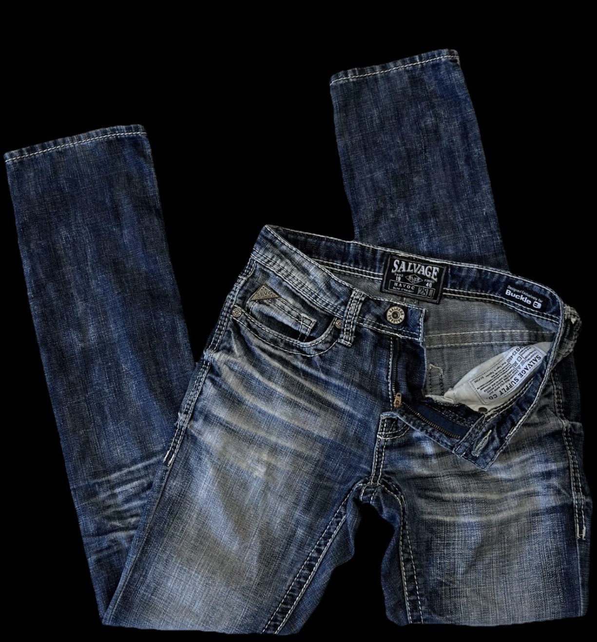 Salvage HAVOC Slim Straight Stretch Buckle Jeans ~ Men’s Size 28 x 32