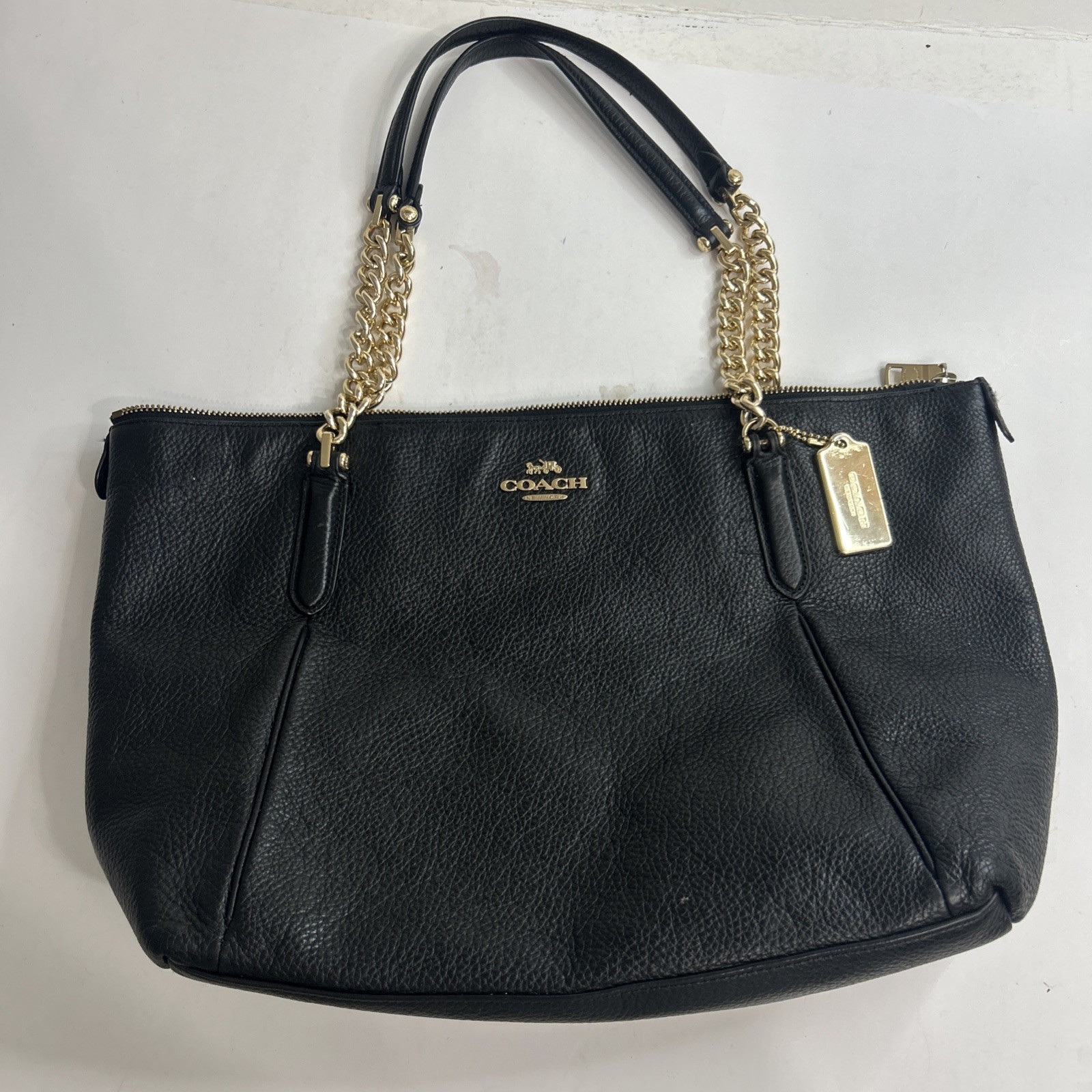 Coach Ava Black Pebbled Leather Chain Tote Bag