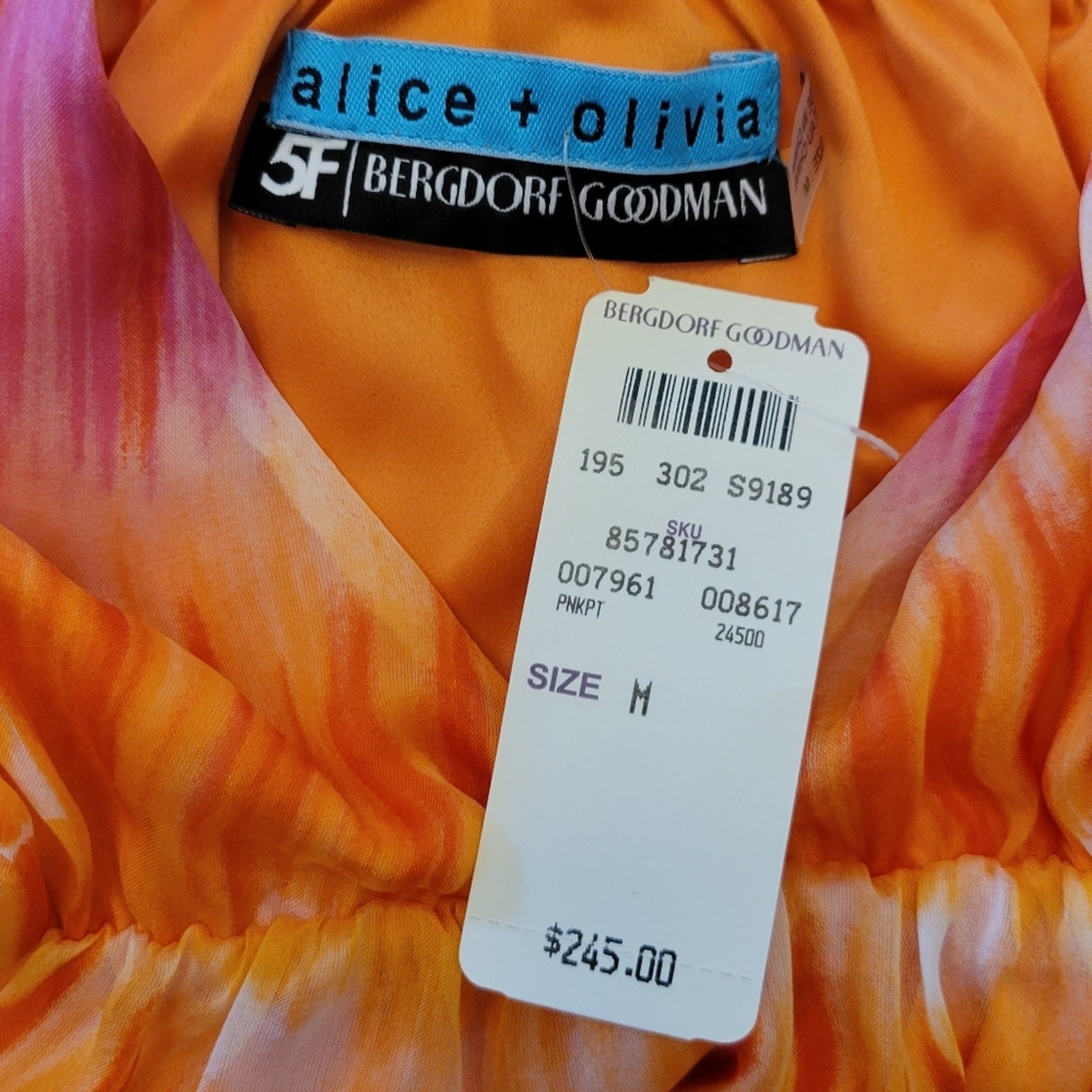 Alice + Olivia – Silk Plunge Orange Pink Neck Tie-up Halter Blouse – Size Medium