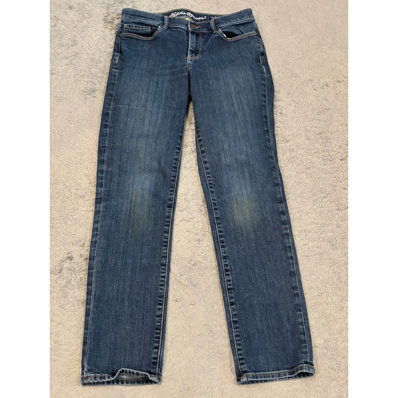 Eddie Bauer Slightly Curvy Slim Straight Jeans Dark Wash Stretch Blue Denim 6