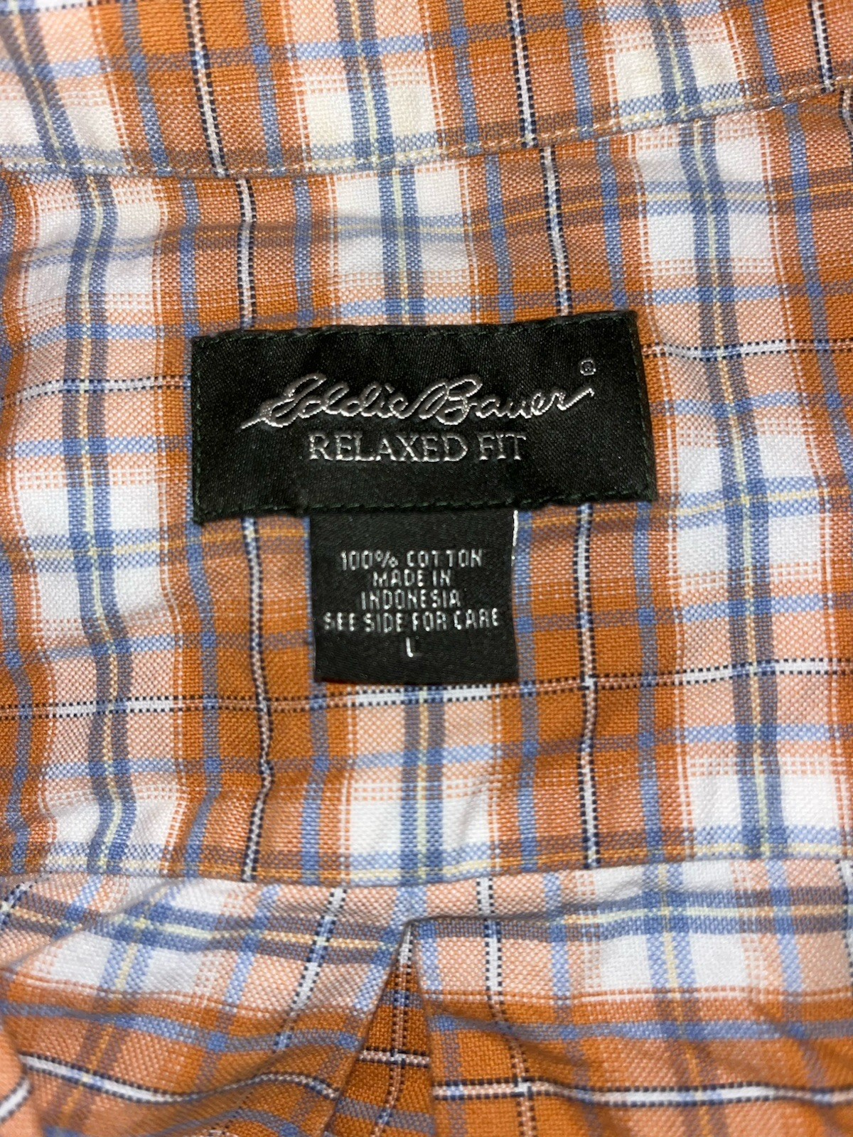 Eddie Bauer Classic Fit Button-Down Casual Plaid Shirt 100% Cotton Men’s Size l