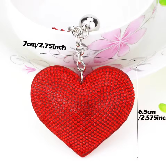 Glitter Rhinestone Bejeweled Heart Shaped Keychain Bag Charm NEW