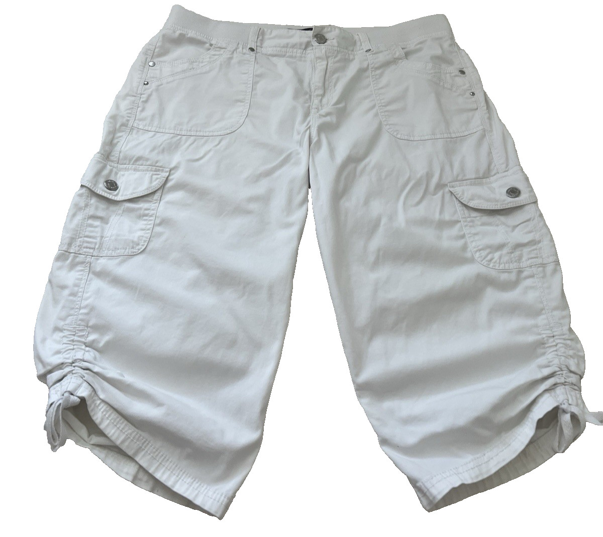 Gloria Vanderbilt Pants Womens 12 White Lana Skimmer Cargo Capri Crop Drawstring
