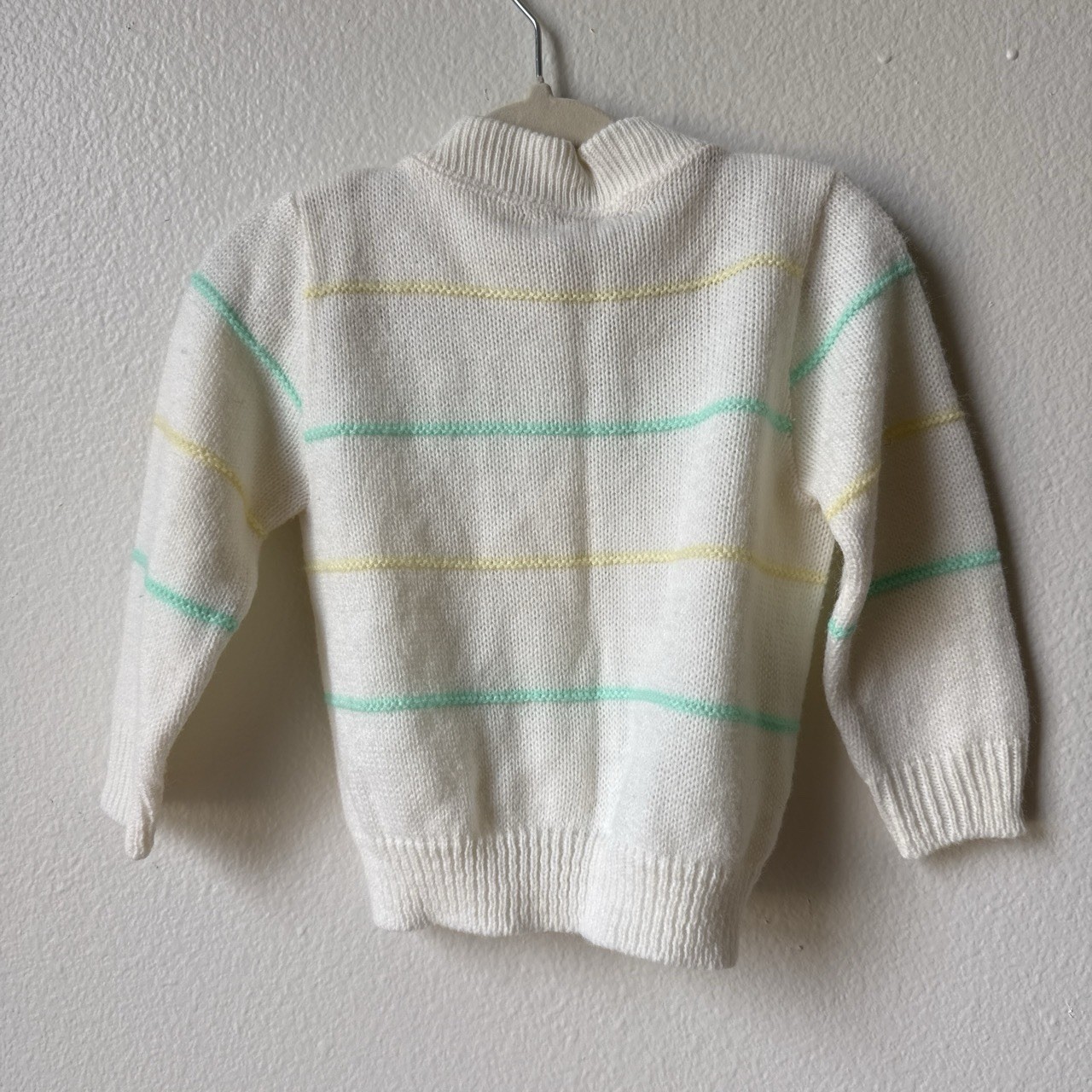 Royal Vintage Knit Cardigan Sweater Acrylic White Green Yellow Stripe 6-9m