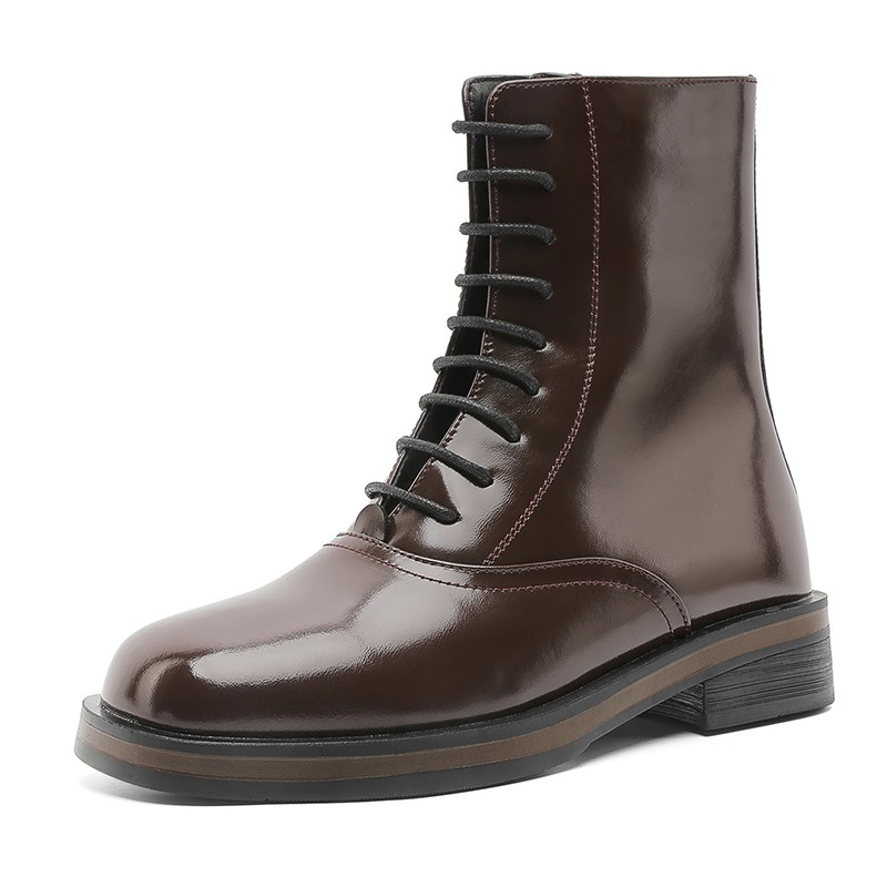 British Mid Calf Boots Men’s Lace Up High Top Business Leather Motorcycle Shoes