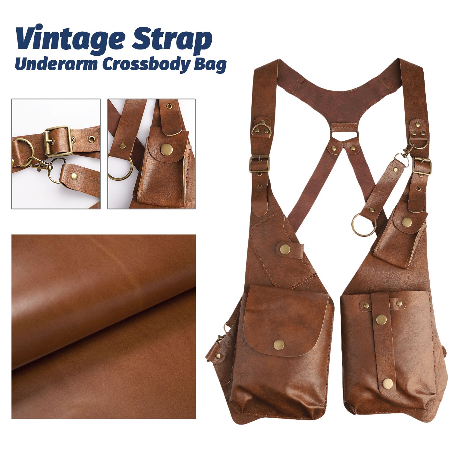 Adjustable Strap Holster Vest Bag PU Leather Double Shoulder Armpit Bag Hidden
