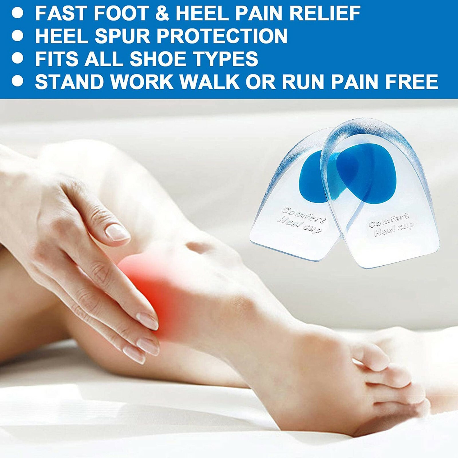 2 Pair Gel Foot Cups Heel Support Spur Insoles Pad Pain Relief Cushion Men&Women