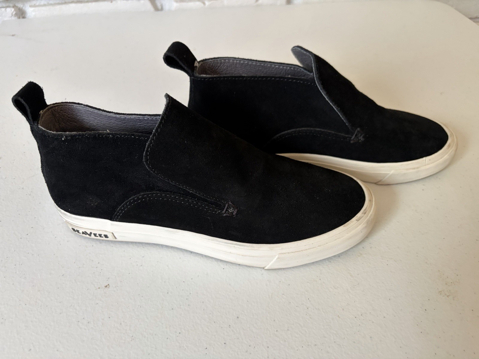 SeaVees Huntington Middie Suede Slip-On Mid-Top Sneakers Black/White