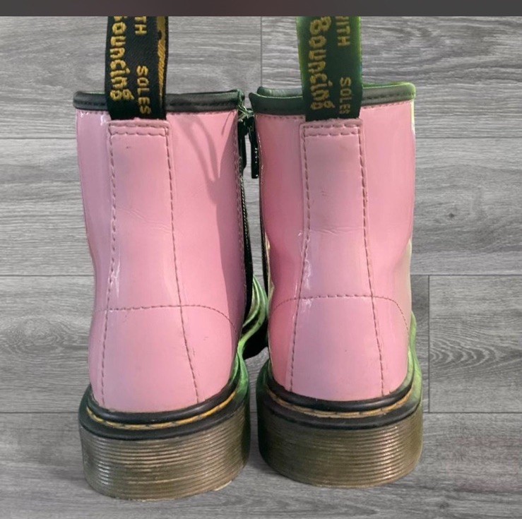 Dr. Martens 1460J Kids Pink Patent Leather Lace-Up Zip Combat Boots US 2