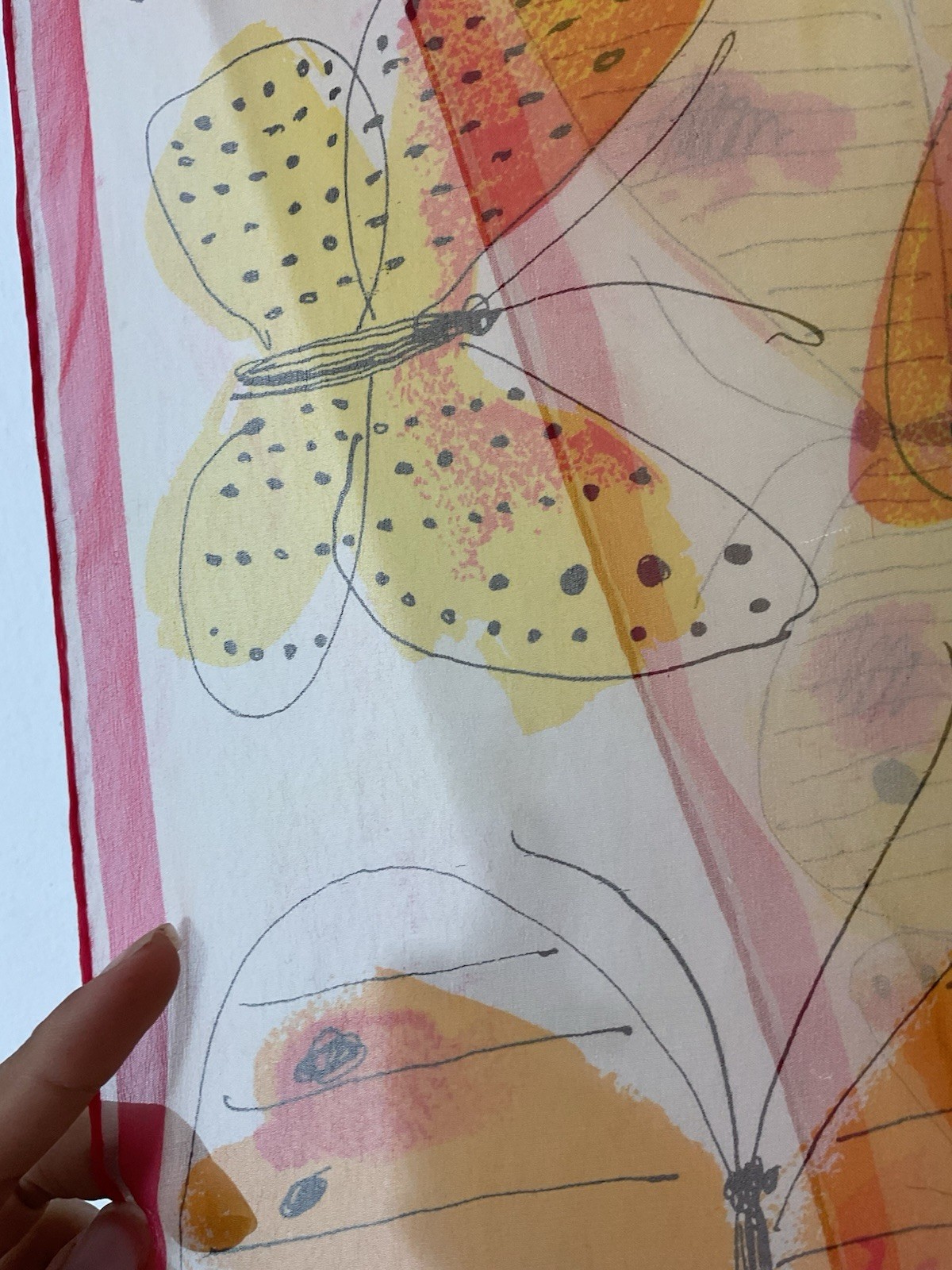 # VERA women’s Stunning Silk Scarf W Vibrant Butterflies Print 44″/15″ G.CON