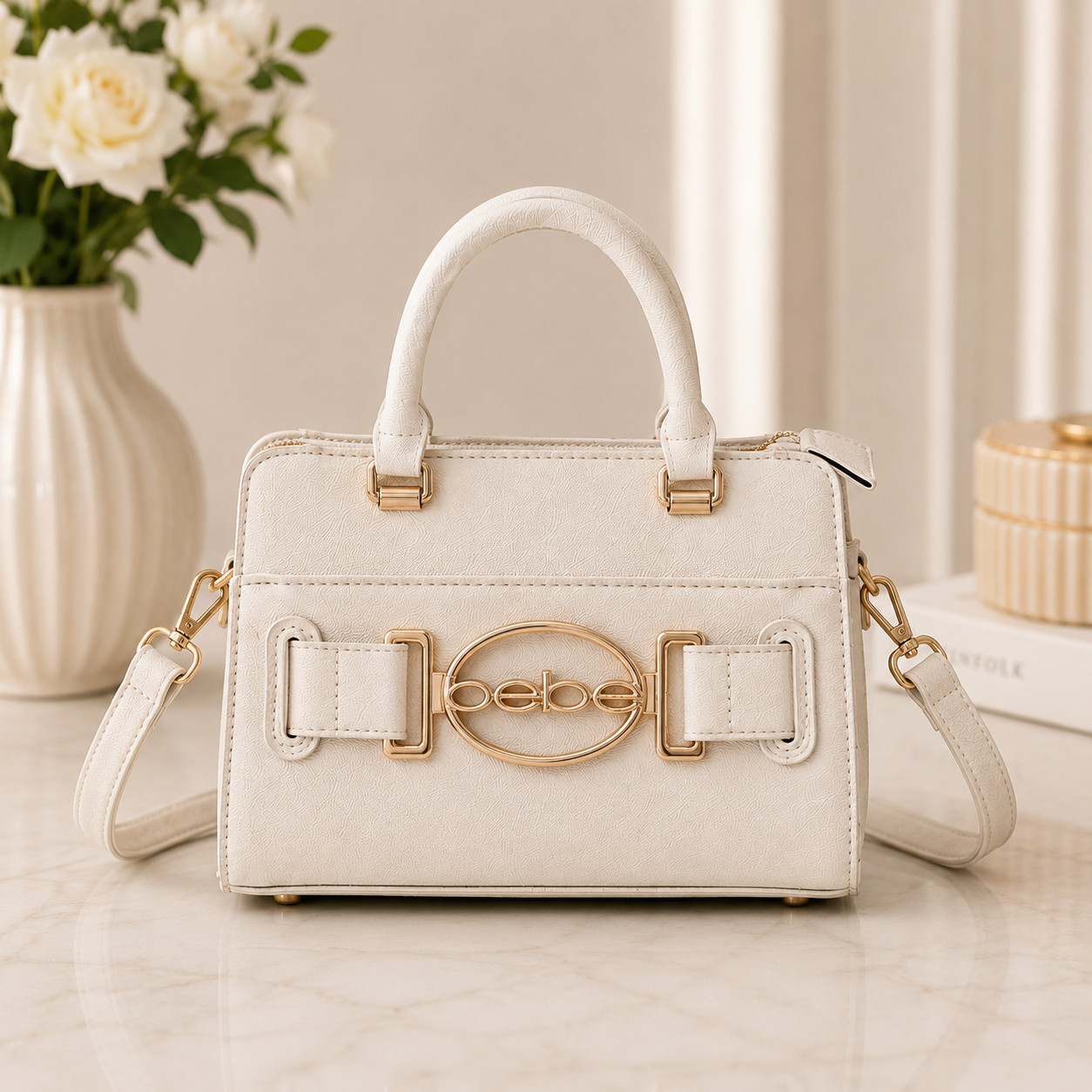 BEBE Leilani White Mini Crossbody Bag Top Handle Purse