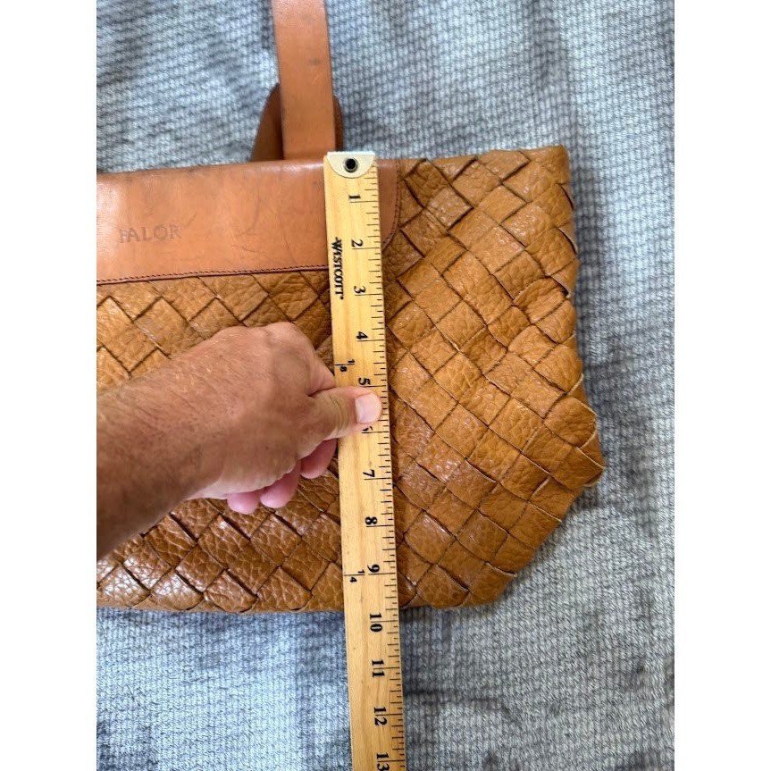 FALOR Woven Leather Tote Bag Cognac Tan Made in Italy Intrecciato Shoulder Bag