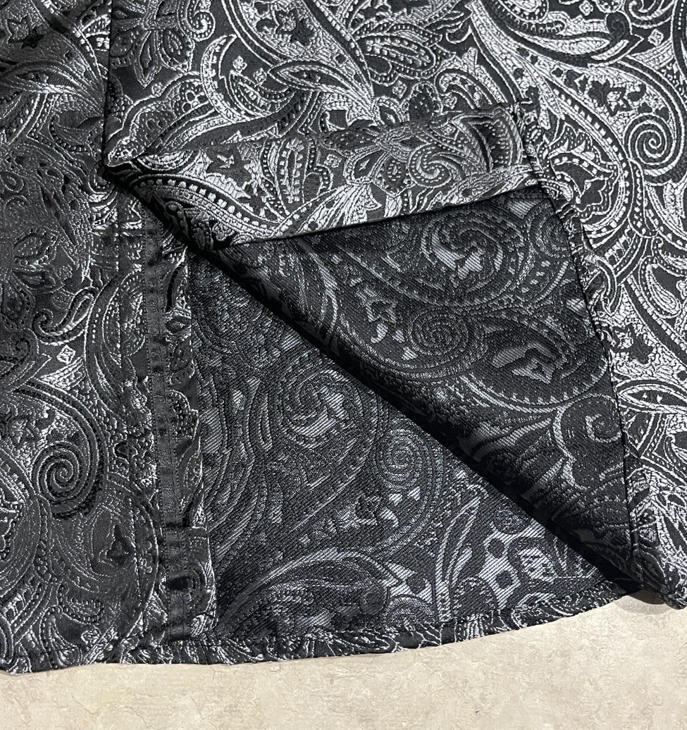 Barry Wang Men’s Black & Gray Paisley Silk Button Down Front Dress Shirt Sz M