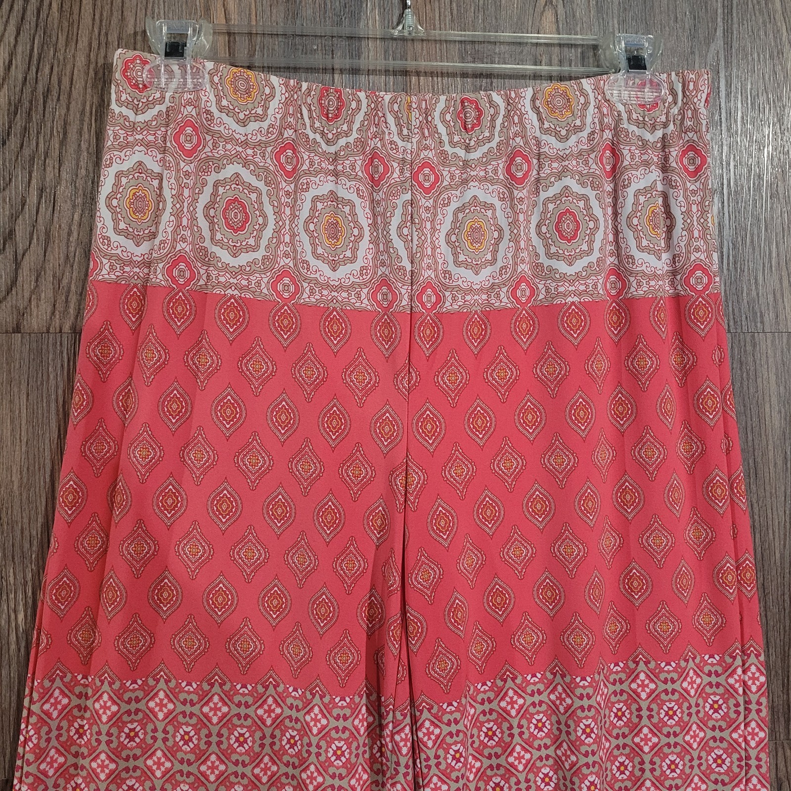 Chico’s Cala d’Or Pull On Palazzo Pants Size 1/M Pink Boho Geometric Wide Leg