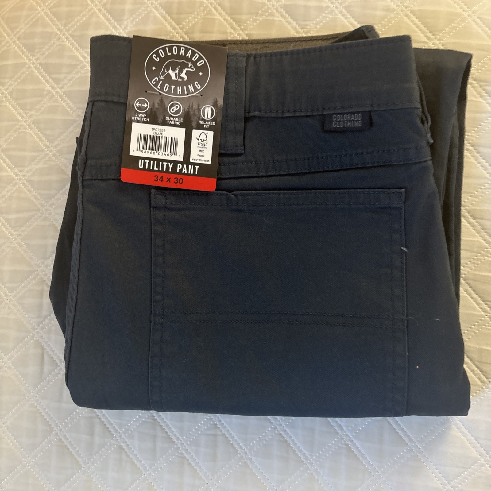 Colorado Clothing Men’s Utility Pant Relaxed Fit 2 Way Stretch Fabric Blue 34
