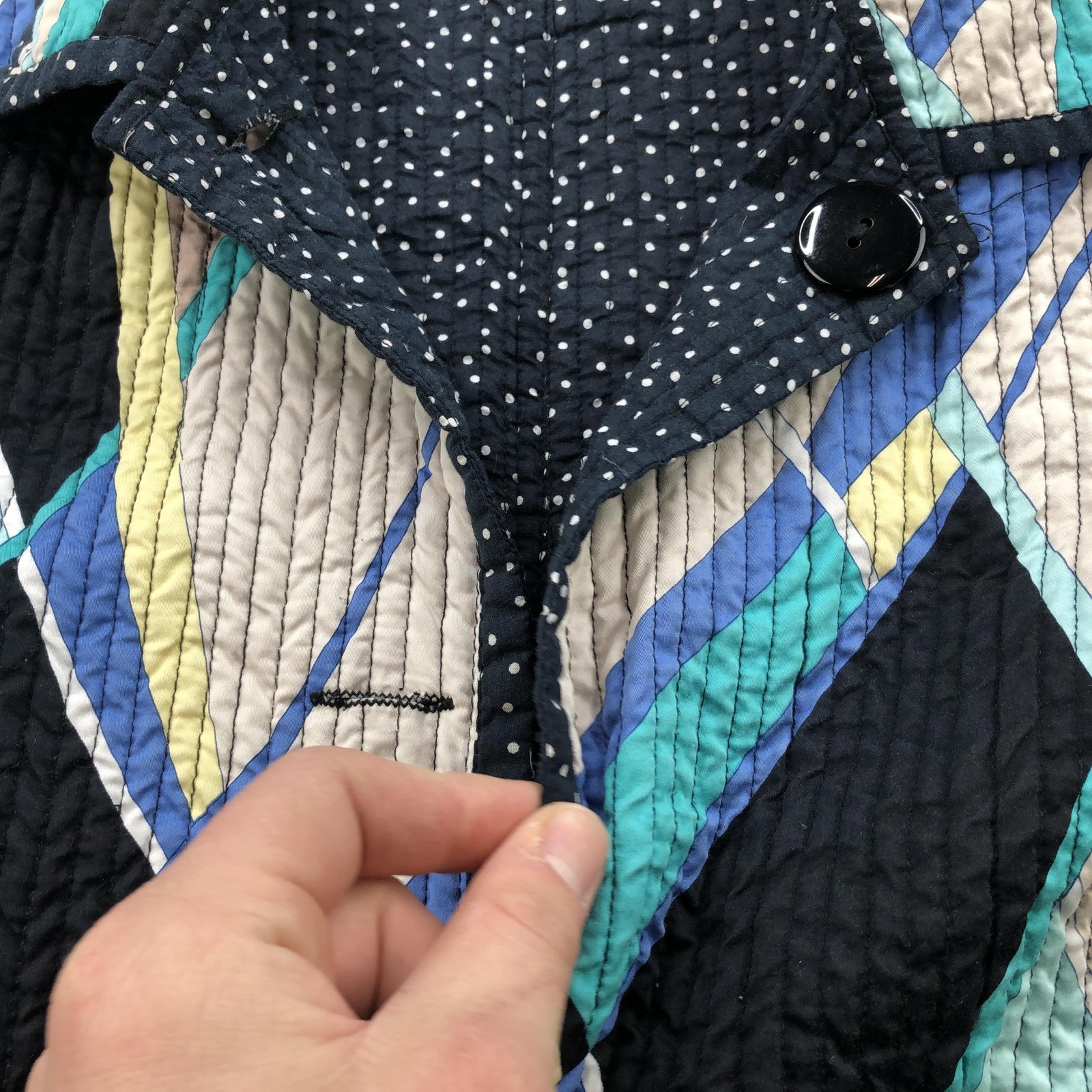 Reversible Quilted Cotton Jacket Womens Medium Multicolor Geometric Polka Dot
