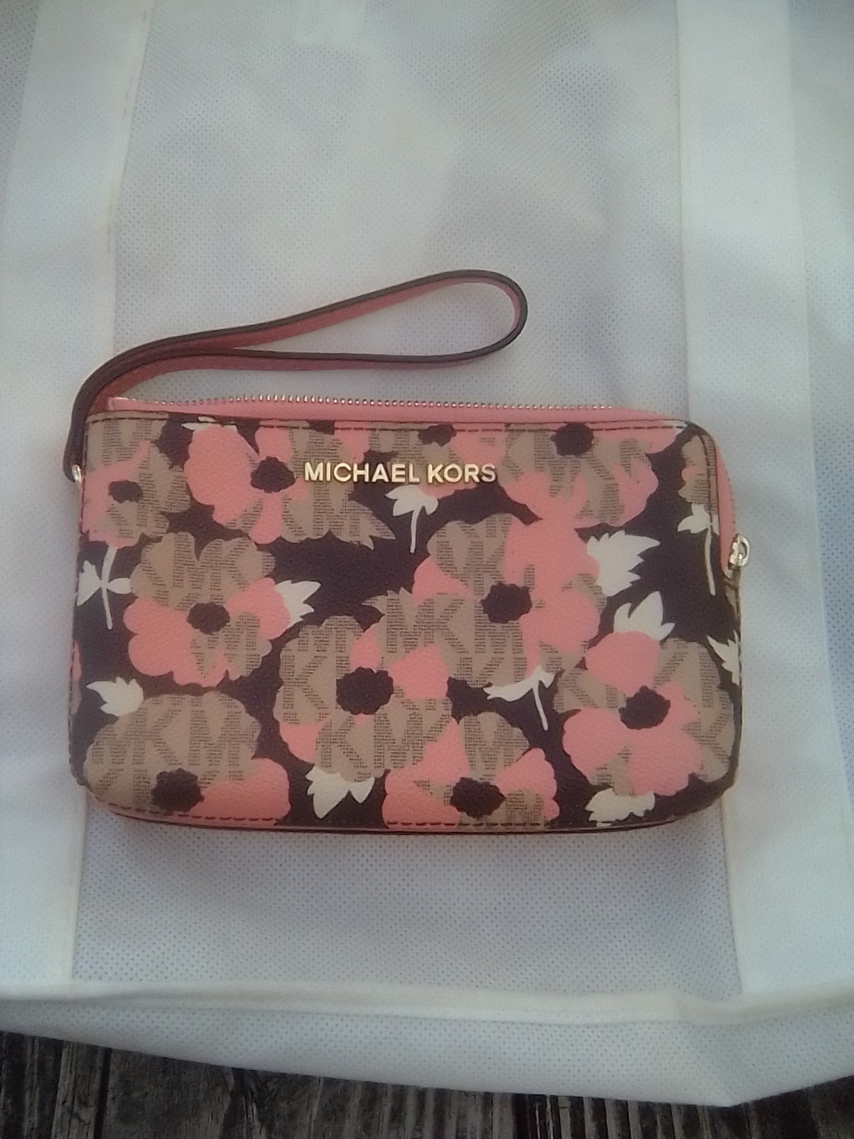 Michael Kors jet Set Leather DoubleTop Zip Coated Canvas Floral Wristlet Wallet
