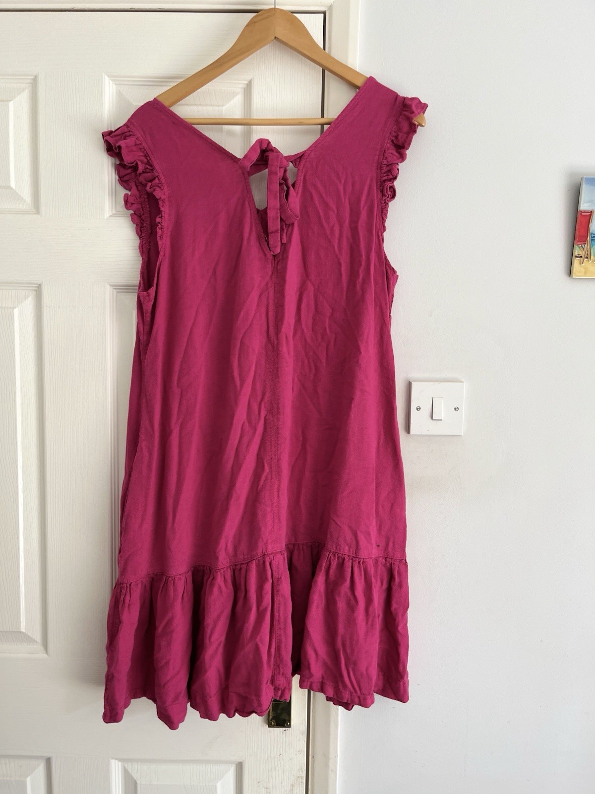 Next Summer Sleeveless Dress Linen Blend Pockets Pink Size 16