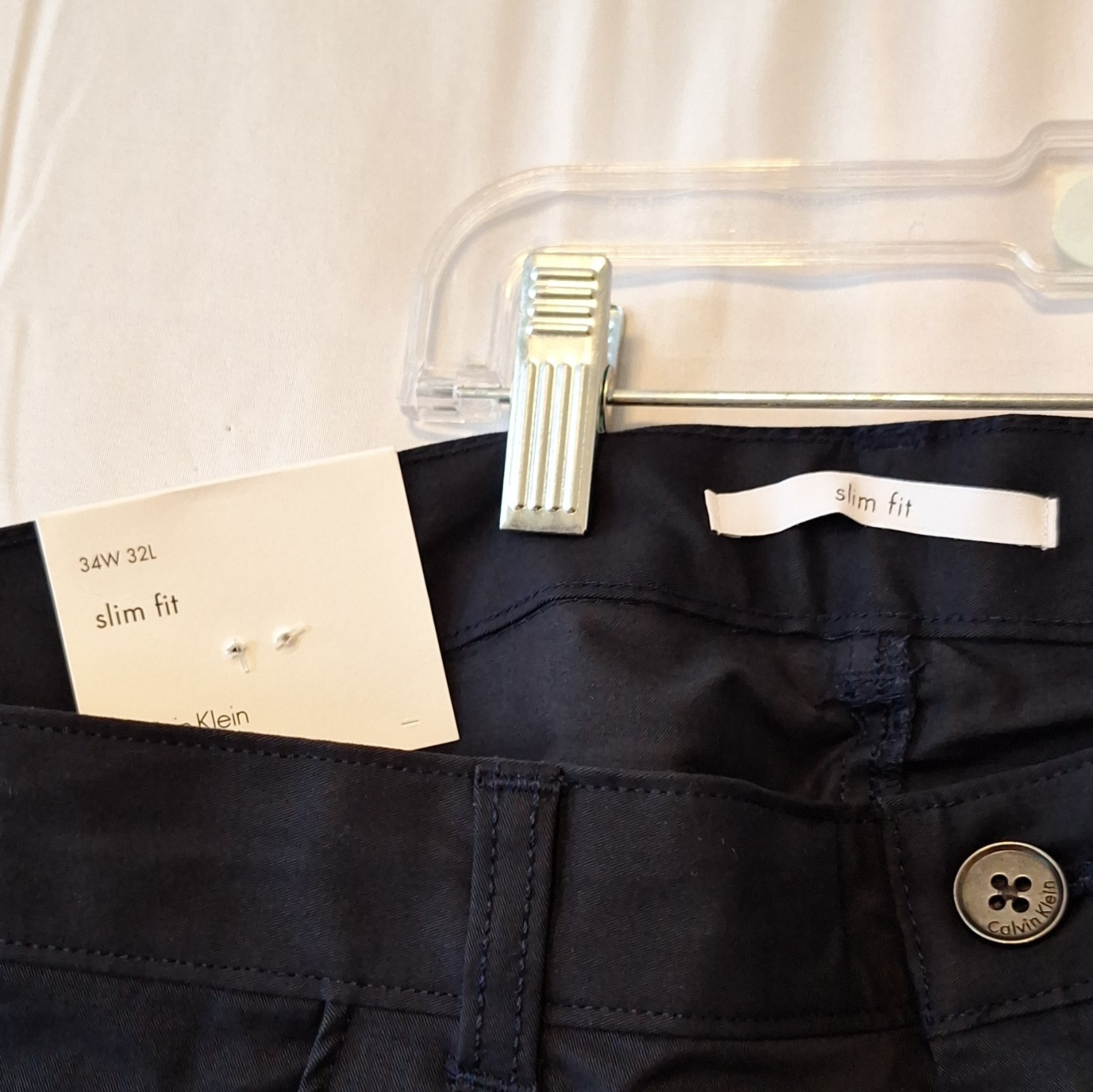 34Wx32L Calvin Klein Men’s Navy Twill Chino Pants Slim Fit Tapered Stretch
