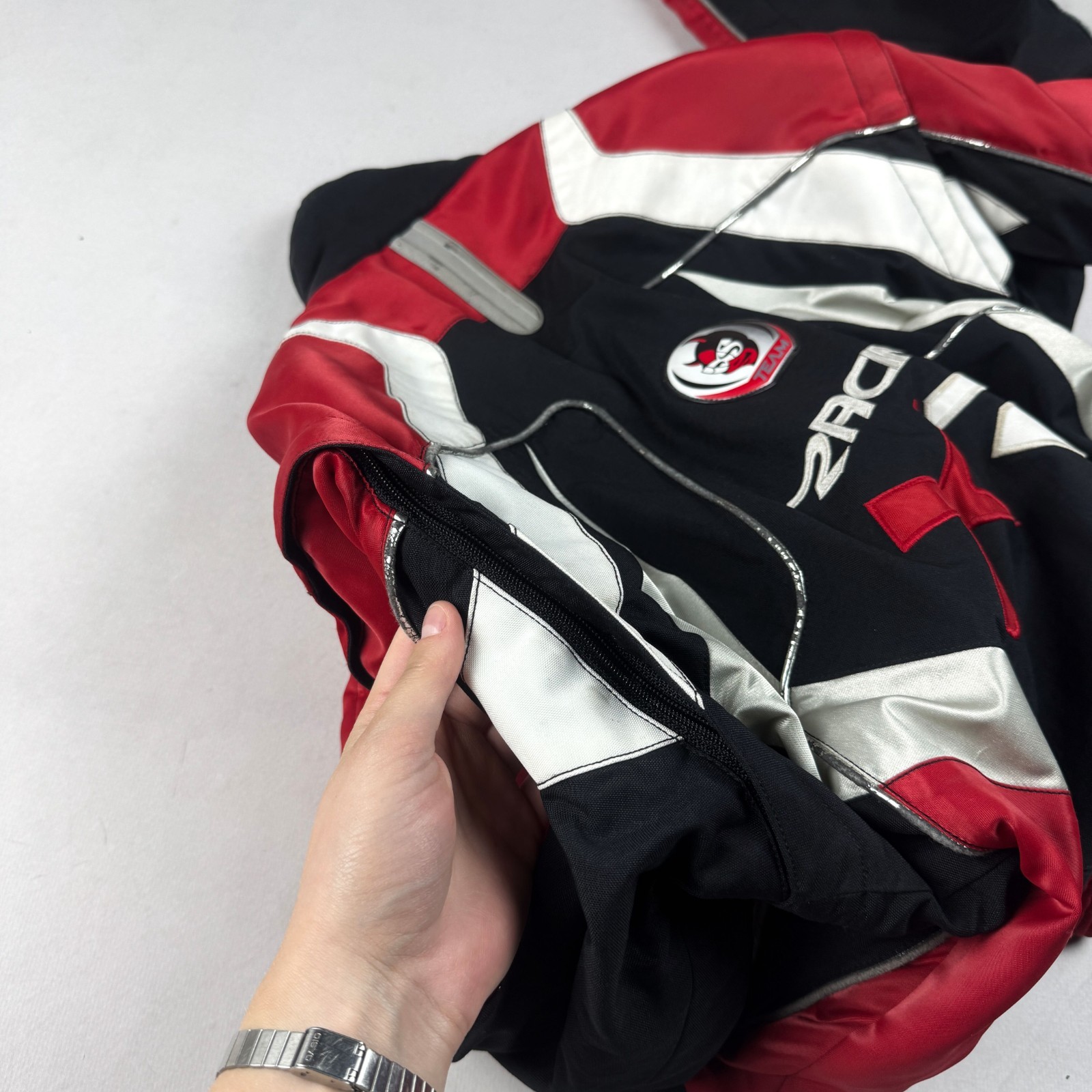 Mens Vintage IXS Racing Motorcycle Jacket Red Black Moto Biker Padded Y2K Racing