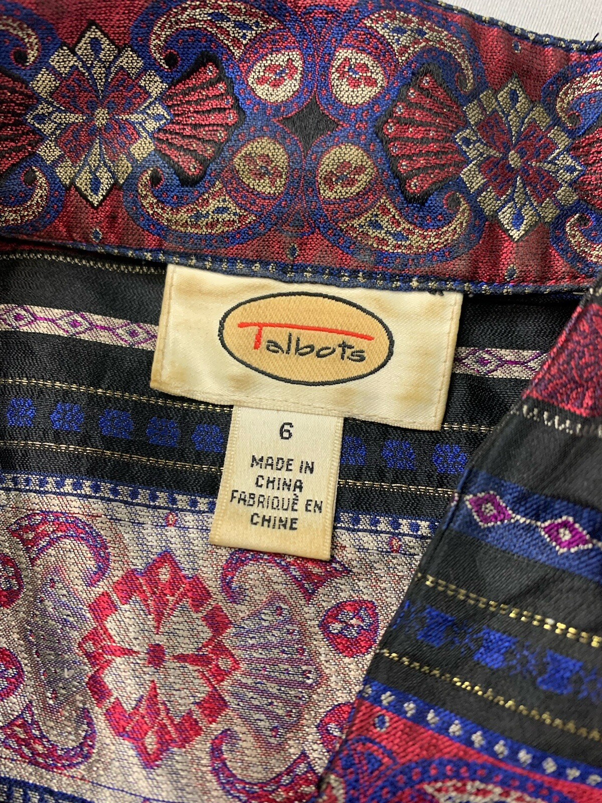 Talbots Womens Jacket 6 Silk Asian Fairy Floral Art to Wear Tribal Festival
