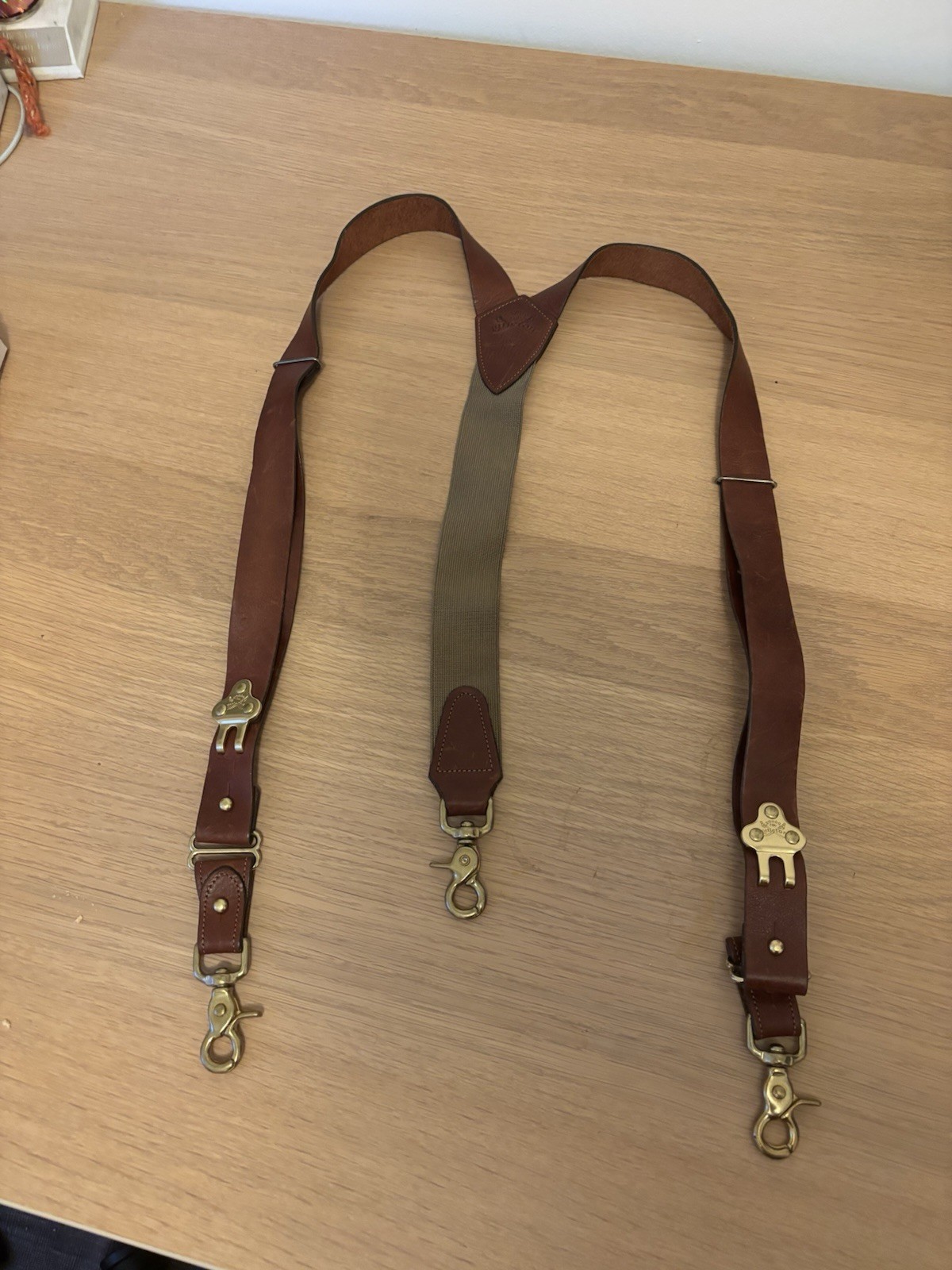 Col Littleton No. 2 American Buffalo Suspenders W/Brass Belt Loop Clasps Nice!