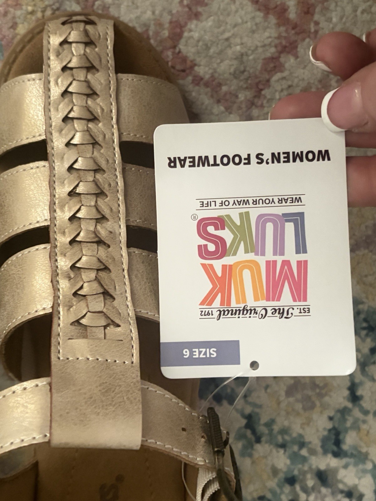 Muk Luks Women’s Strappy Sandals Braided Ankle Strap Buckle Gold Size 6
