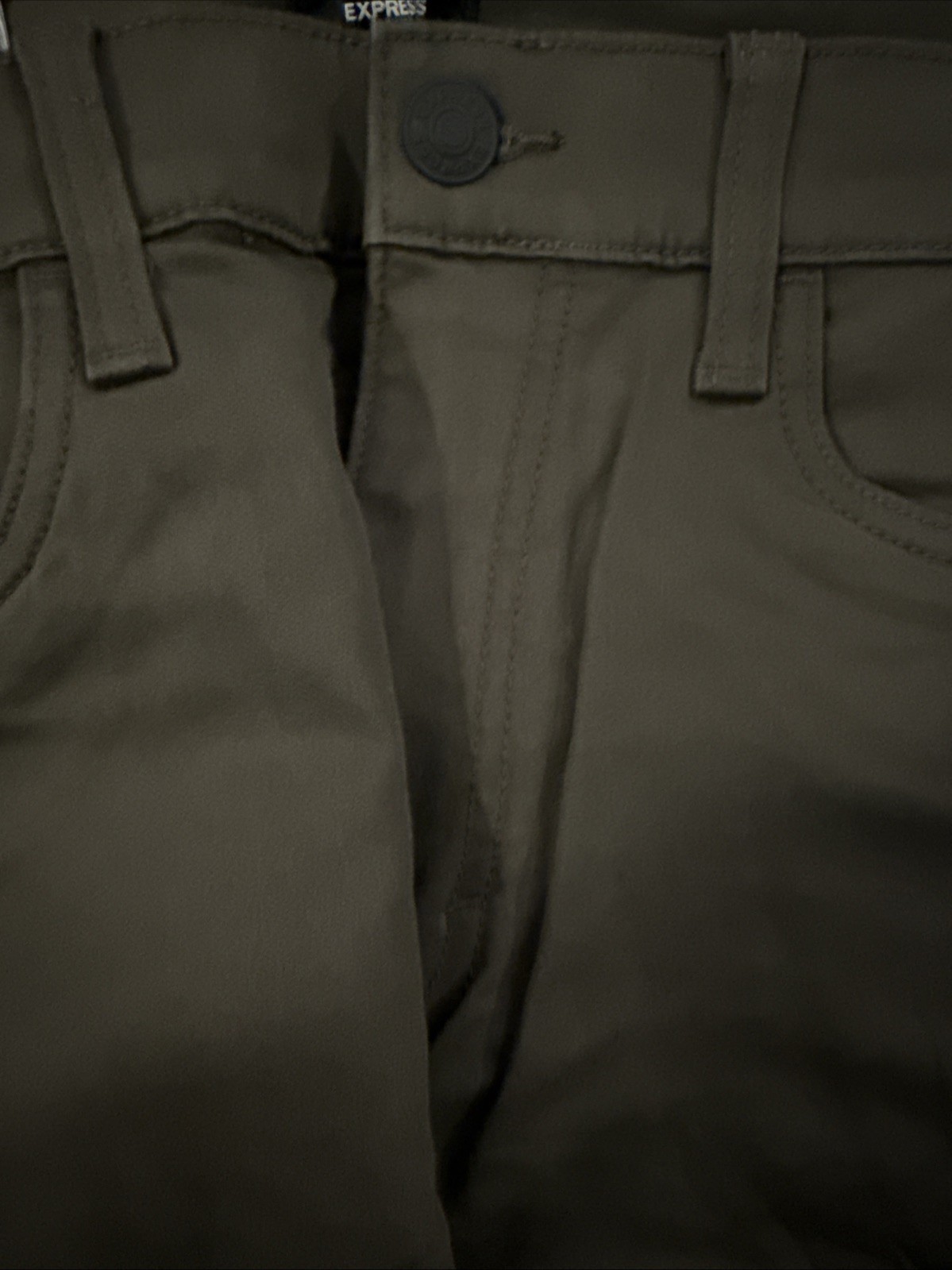 Men’s Express Slim Fit 5 Pocket Olive Pants 34 X 32 NWT MSRP 88.00 Free Shipping
