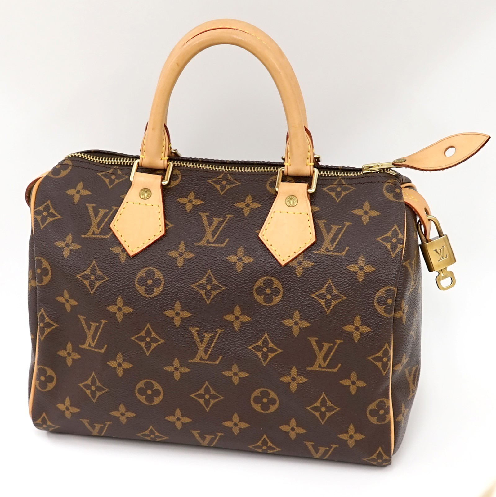 LOUIS VUITTON Speedy 25 Handbag Purse Monogram Canvas M41528 SP1068 w/Padlock