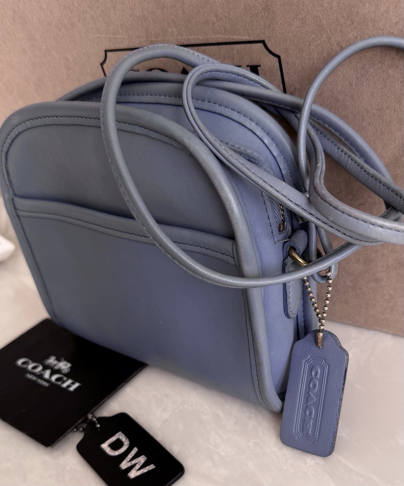COACH VINTAGE PERIWINKLE BLUE ABBIE ZIP CROSSBODY BAG USA 9017 90’S