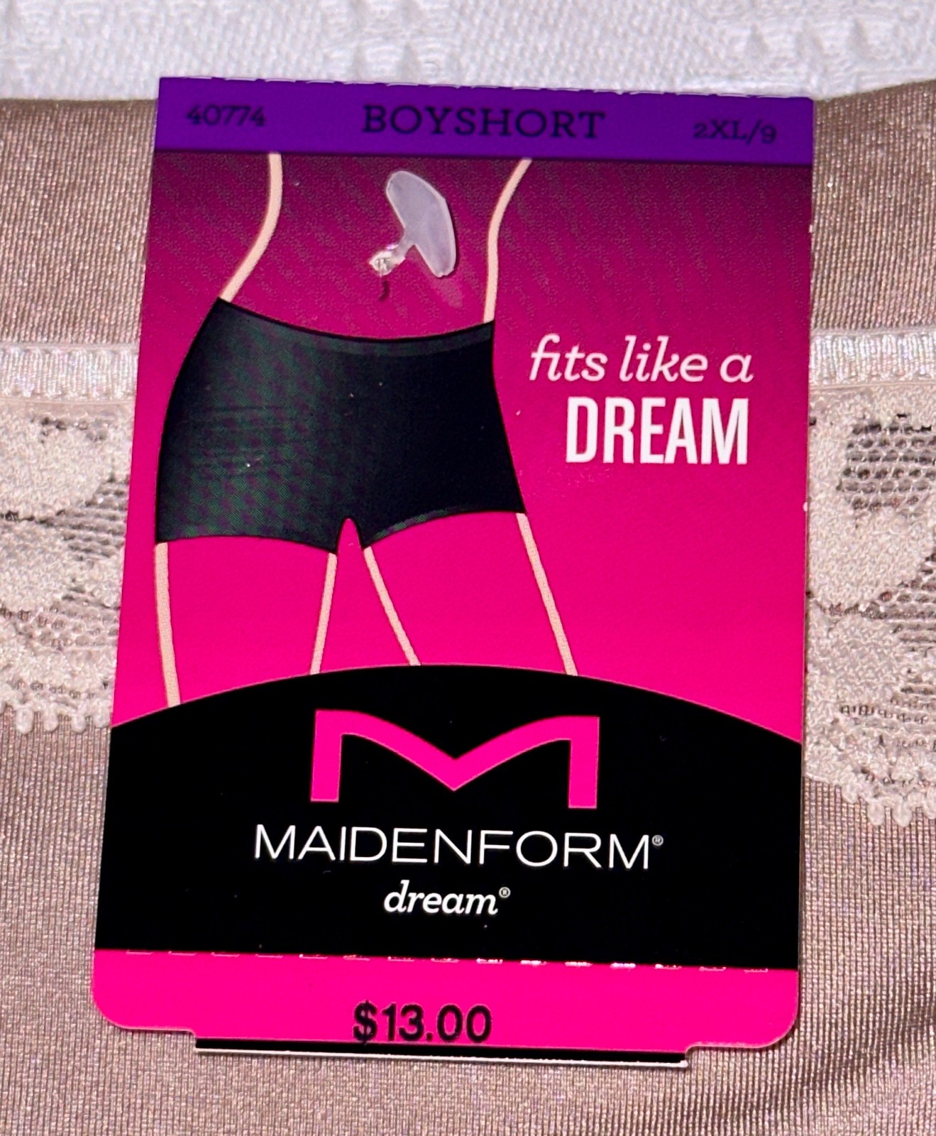 MAIDENFORM Dream Microfiber Eve Blush Lace Inset Boyshort Panty Women XL 8 2XL 9
