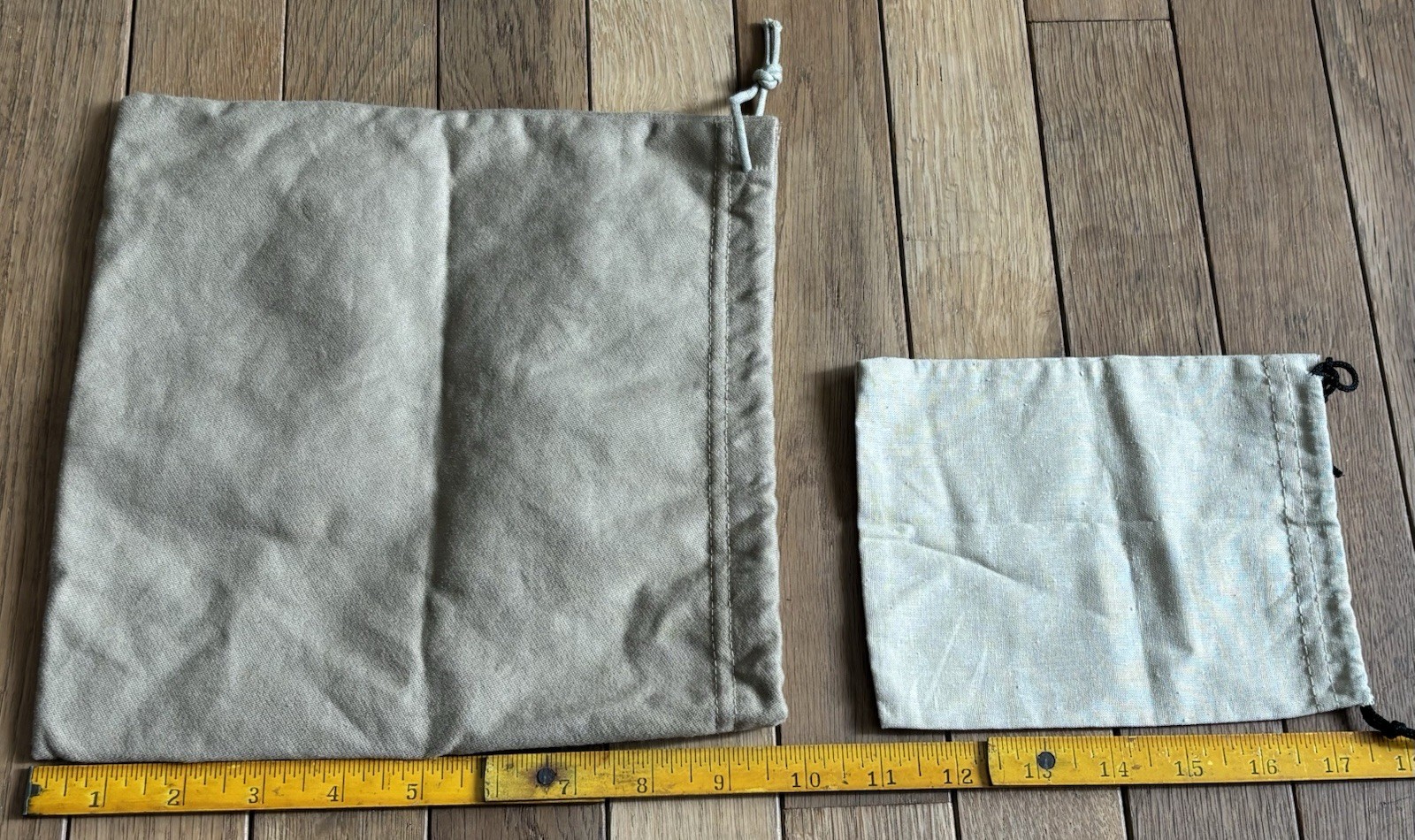 (2) BURBERRY Tan/Beige Drawstring Dust Cover Bags – 10”x10” & 6.75”x5.25”