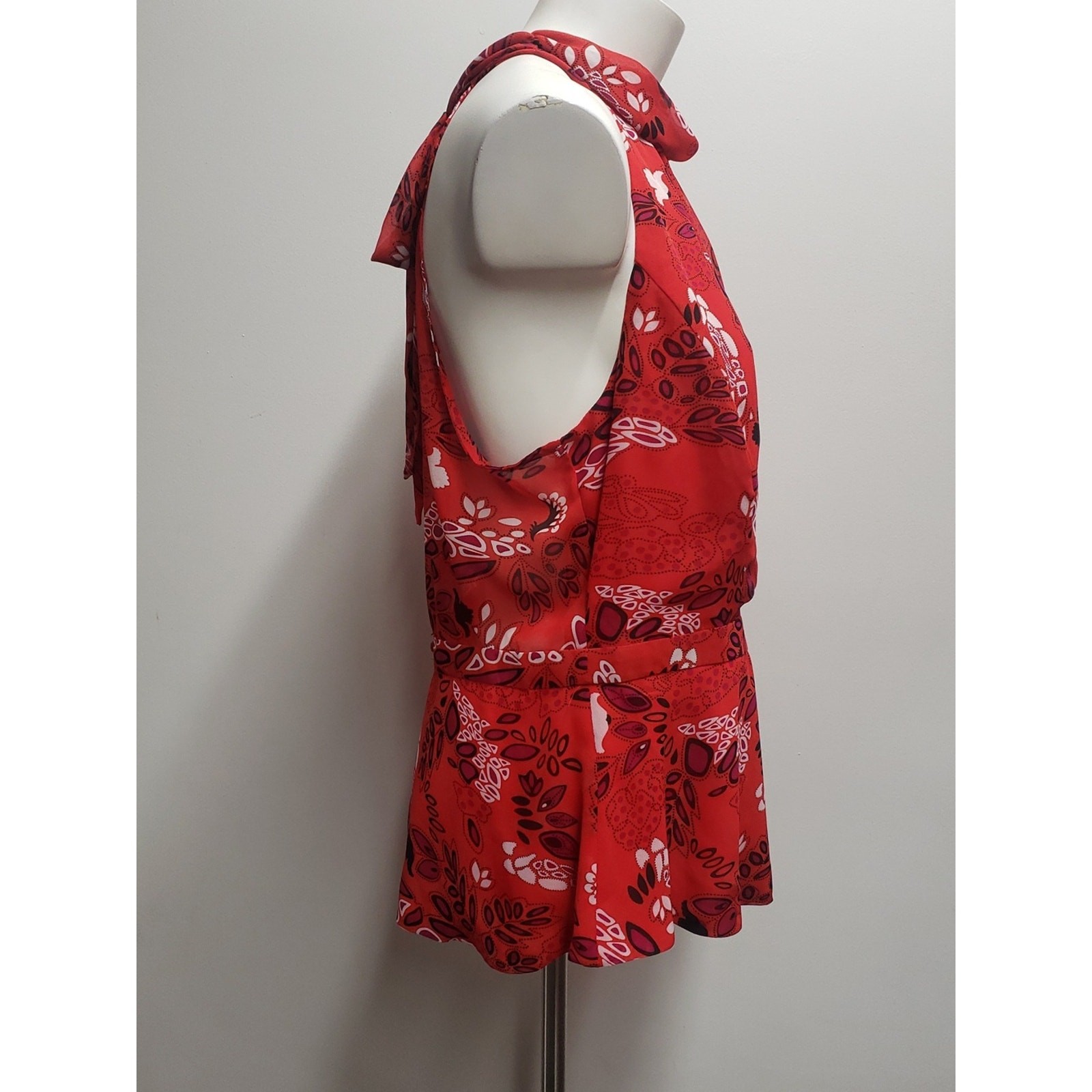 Eva Mendes Isabella Handkerchief Sheer Bow Top Women’s Large Red Peplum Summer