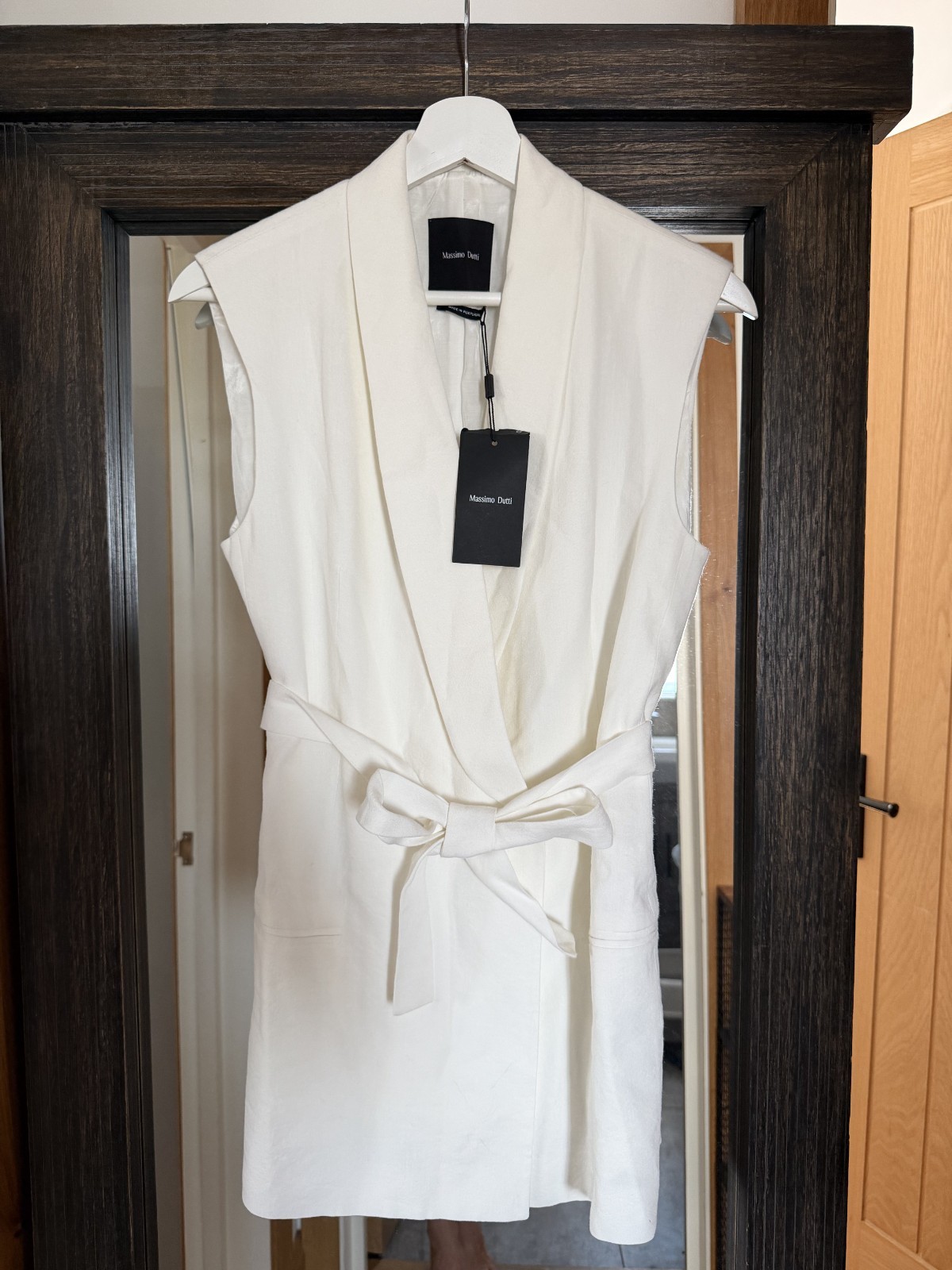 Massimo Dutti Linen Blazer Belted Dress White Sleeveless EU 36 US 4 Womens