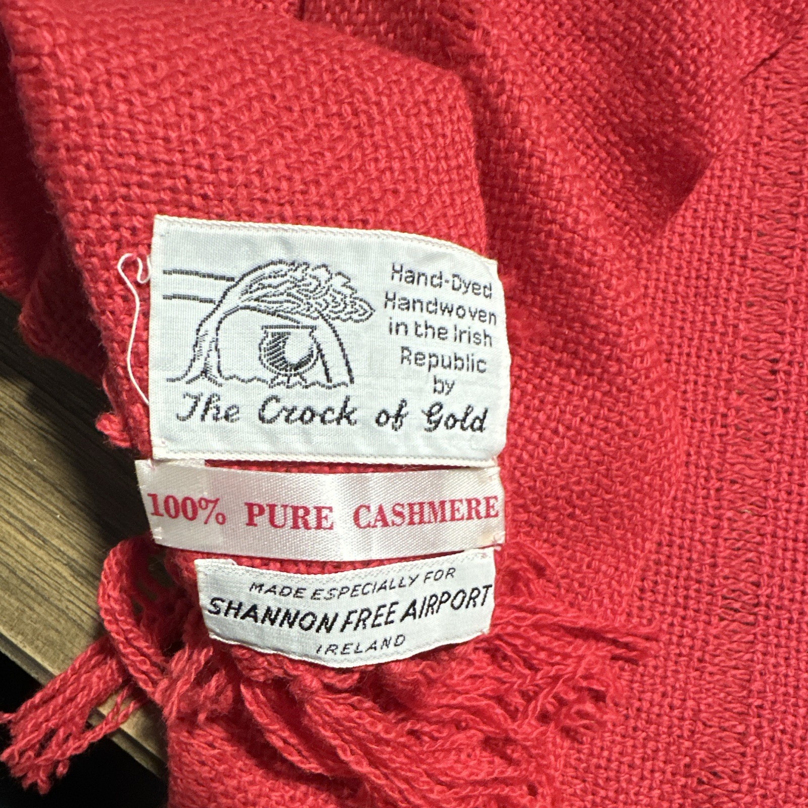 The Crock of Gold Red Cashmere Woven Fringe Solid Women’s Rectangle Scarf
